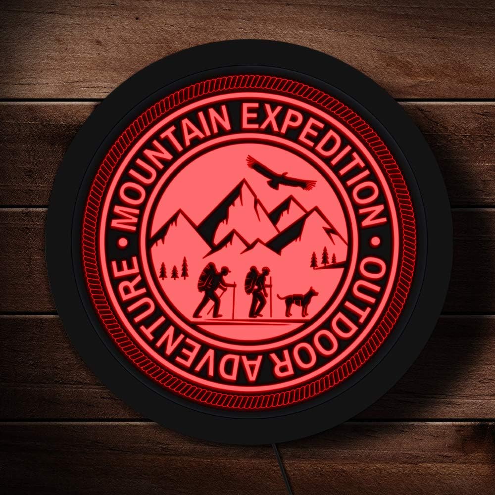 The Geeky Days Outdoor Adventure Mountain Expedition Personalised LED Neon Sign Hiking Lighting Color Changing Wall Sign for Cool Light Mountain Climbers Gift