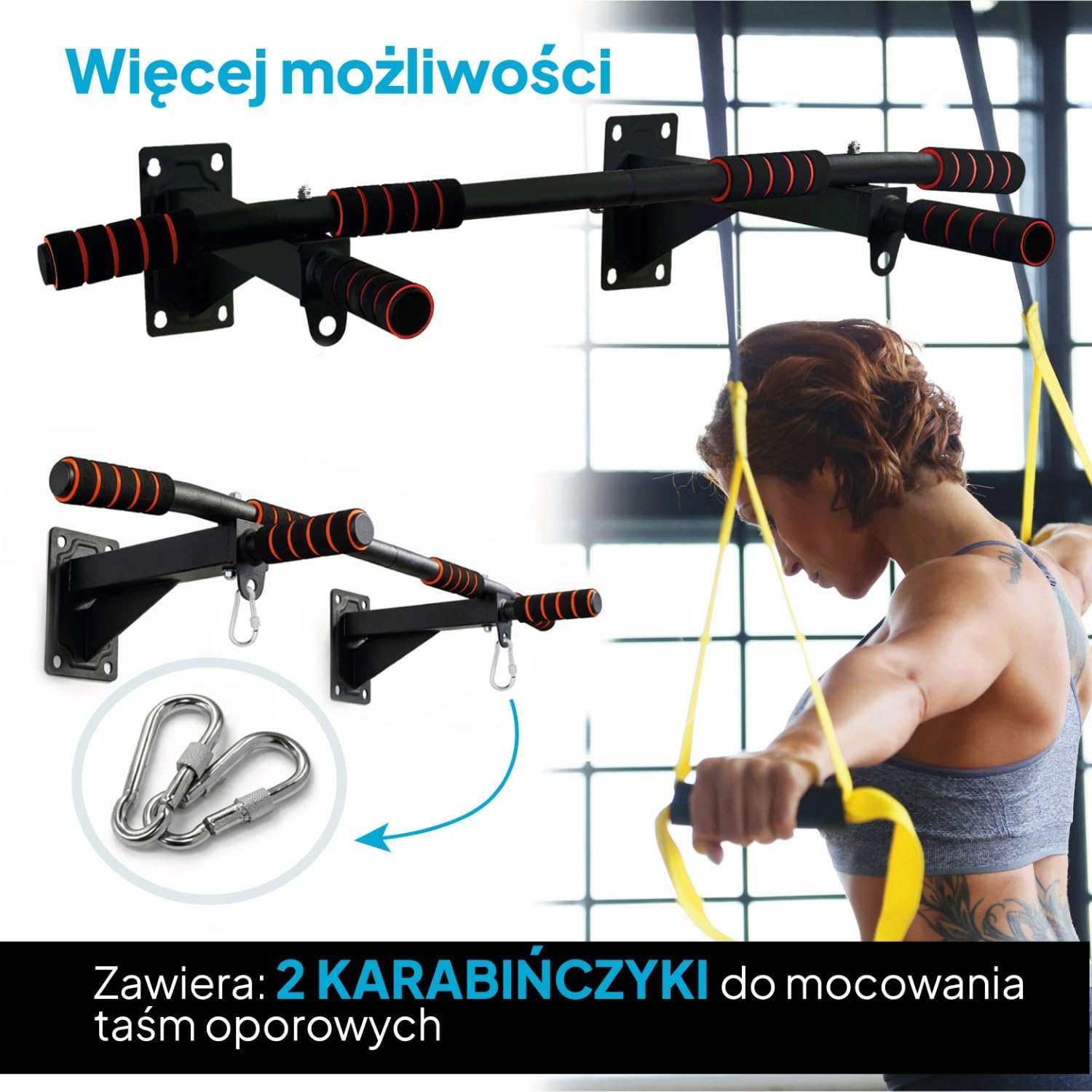 OcioDual Drążek do podciągania, domowa siłownia, drążek do podciągania na ścianie, kotwica ze śrubami, ćwiczenia w domu, domowa kalistenika Trx, domowa siłownia