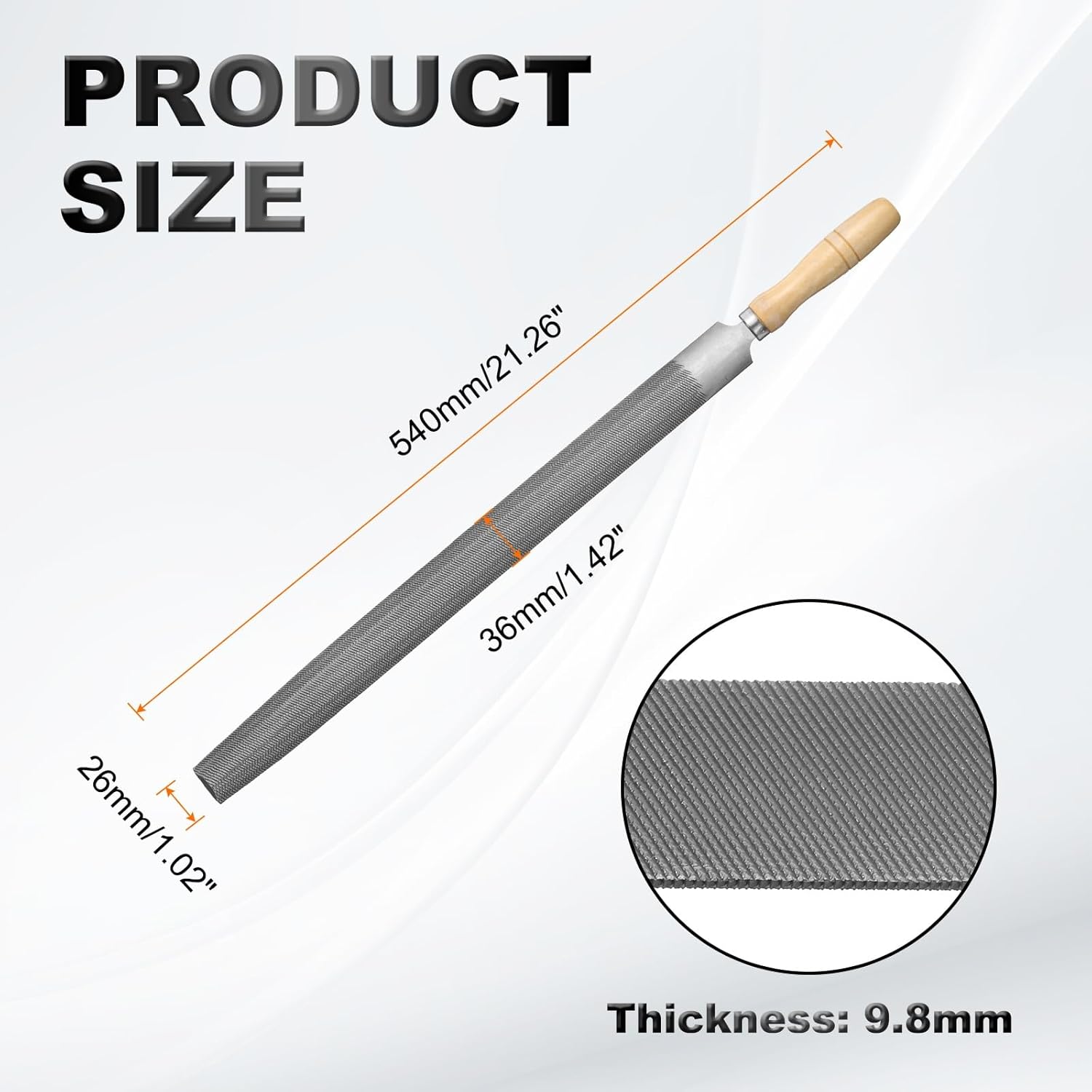 HARFINGTON 16" Half Round Medium Cut File Double Cut Teeth Bastard Metal File High Carbon Steel T12 with Wood Handle for Metal Wood Tool Sharpener, Gray