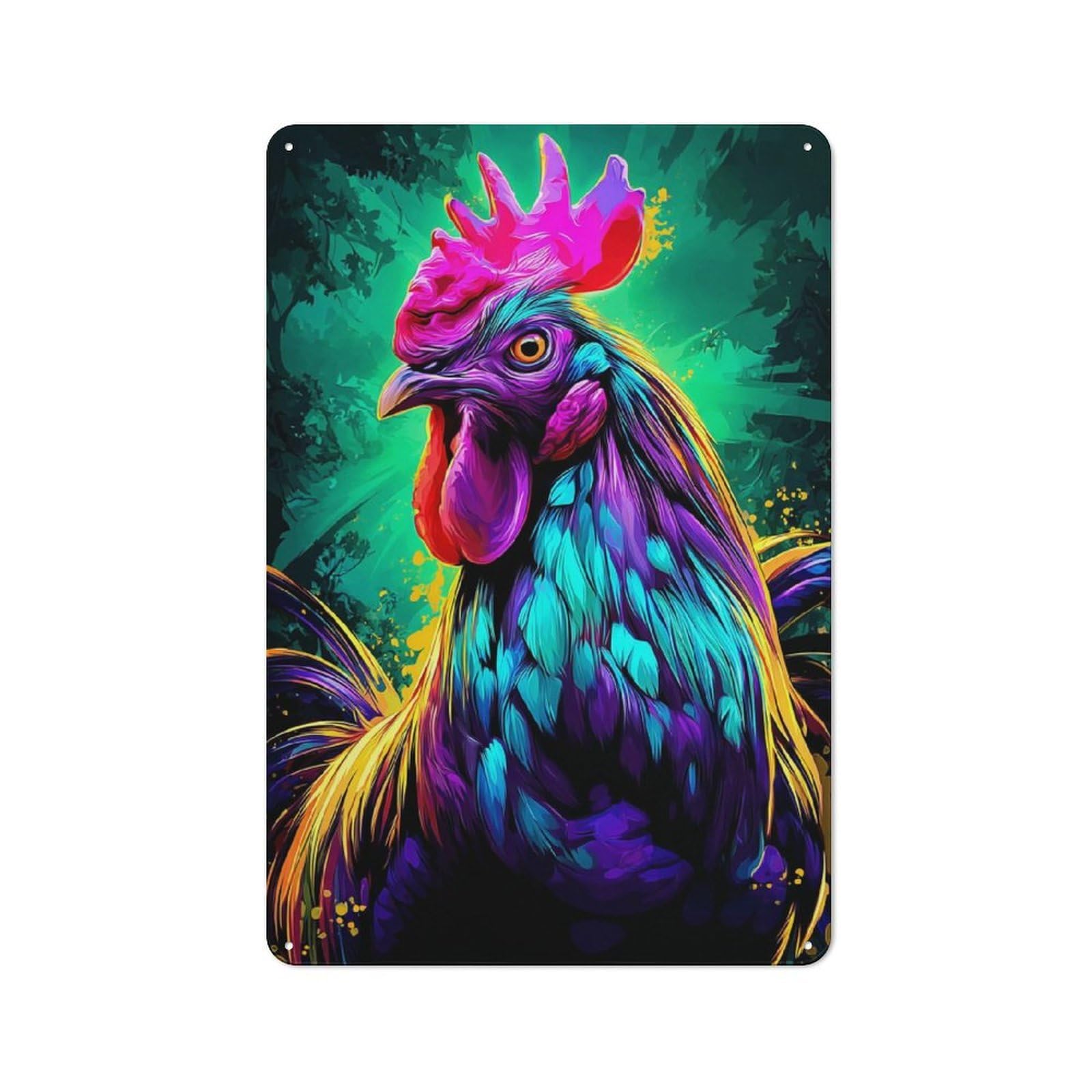 Junmoney Vibrant Rooster Artwork -1 Industrial Decorative Metal Plaque 30X20cm Featuring Urban Room Decor For Flat, Bar, Studio Or Gallery Wall