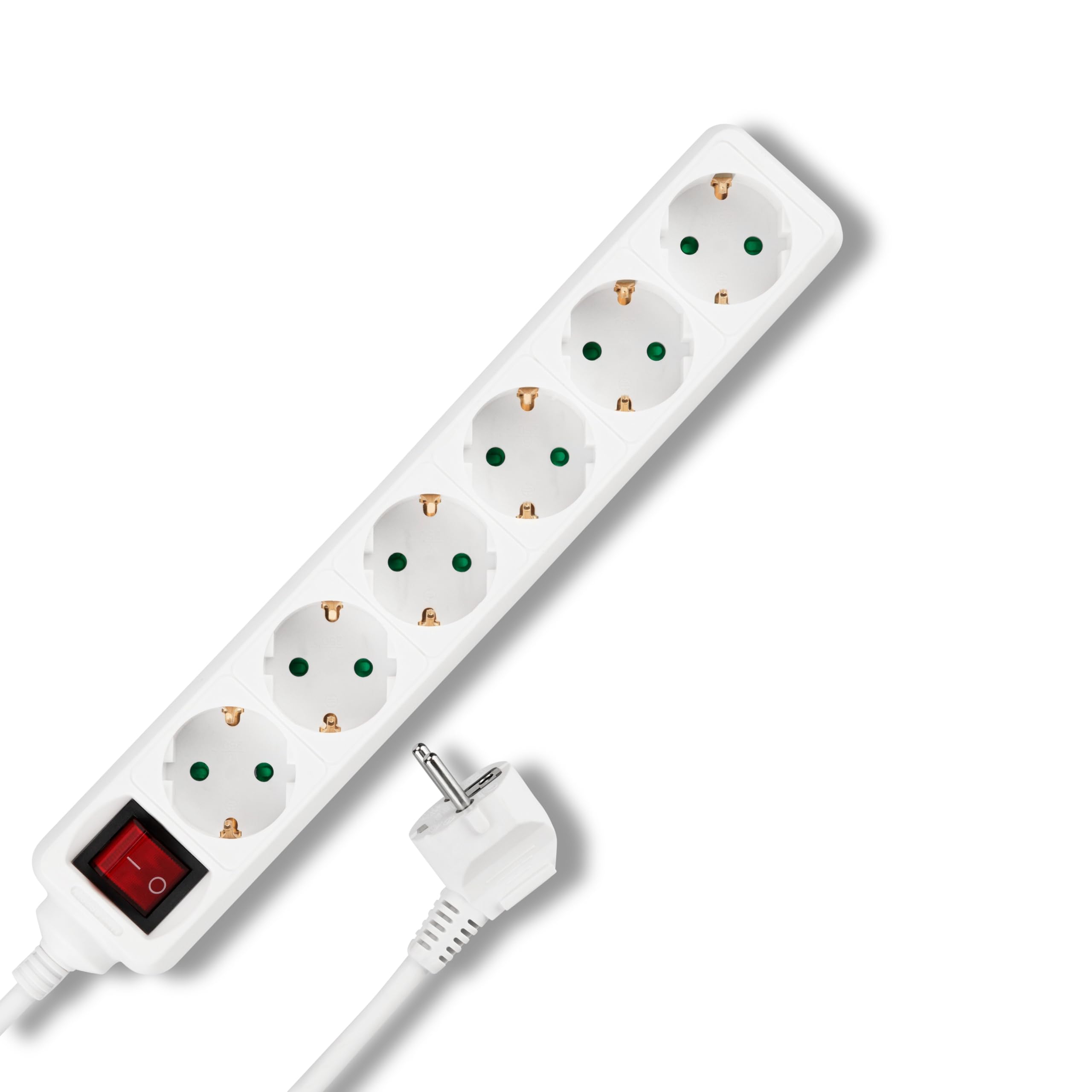 REV Steckdosenleiste - Mehrfachsteckdose 6-Fach mit beleuchtetem Schalter zum Stromsparen, Kabel 1,4m, max. 3500W, weiß