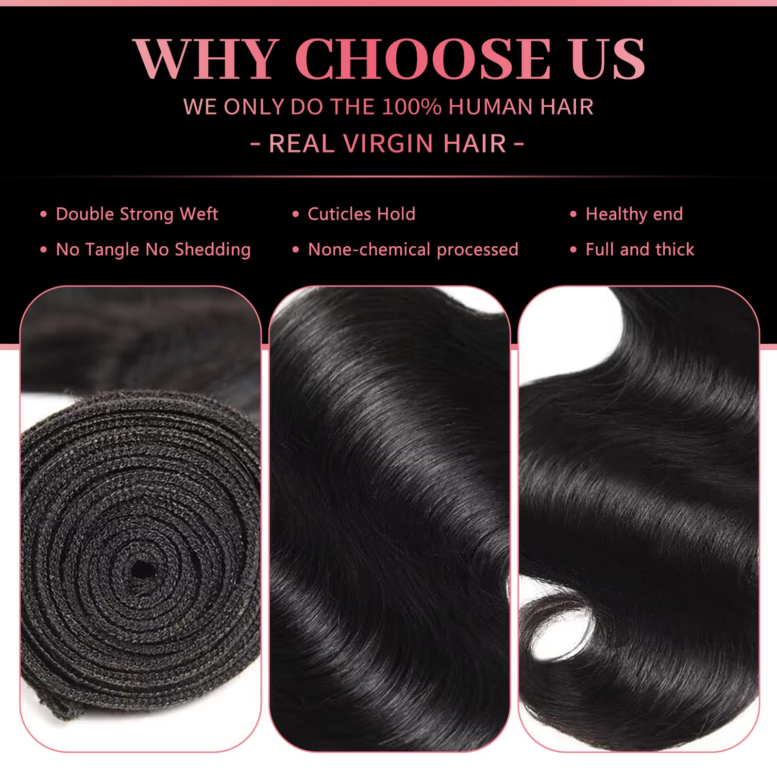 Datanala Brazilian Virgin 12A 100% Unprocessed Body Wave Human Hair 3 Bundles weave human hair Extension Natural Black Color for Women (10 12 14Inch - Image 2