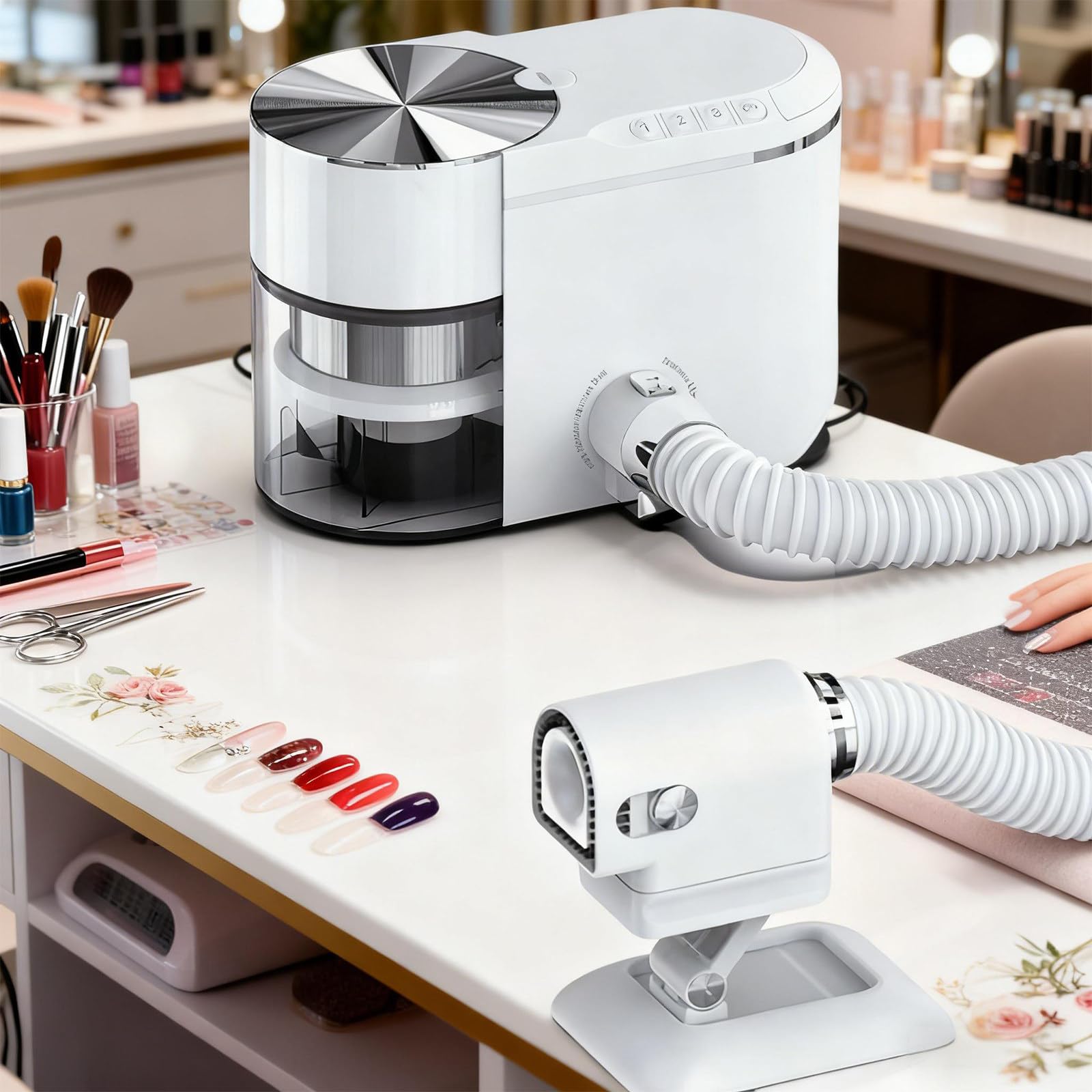 Aspirapolvere Professionale per Polvere da Unghie & Aspiratore Incorporato, Motore Brushless 35.000 RPM per Manicure Anti-Polvere, Aspirazione Potente 1,5 kPa con Controllo a 4 Pulsanti