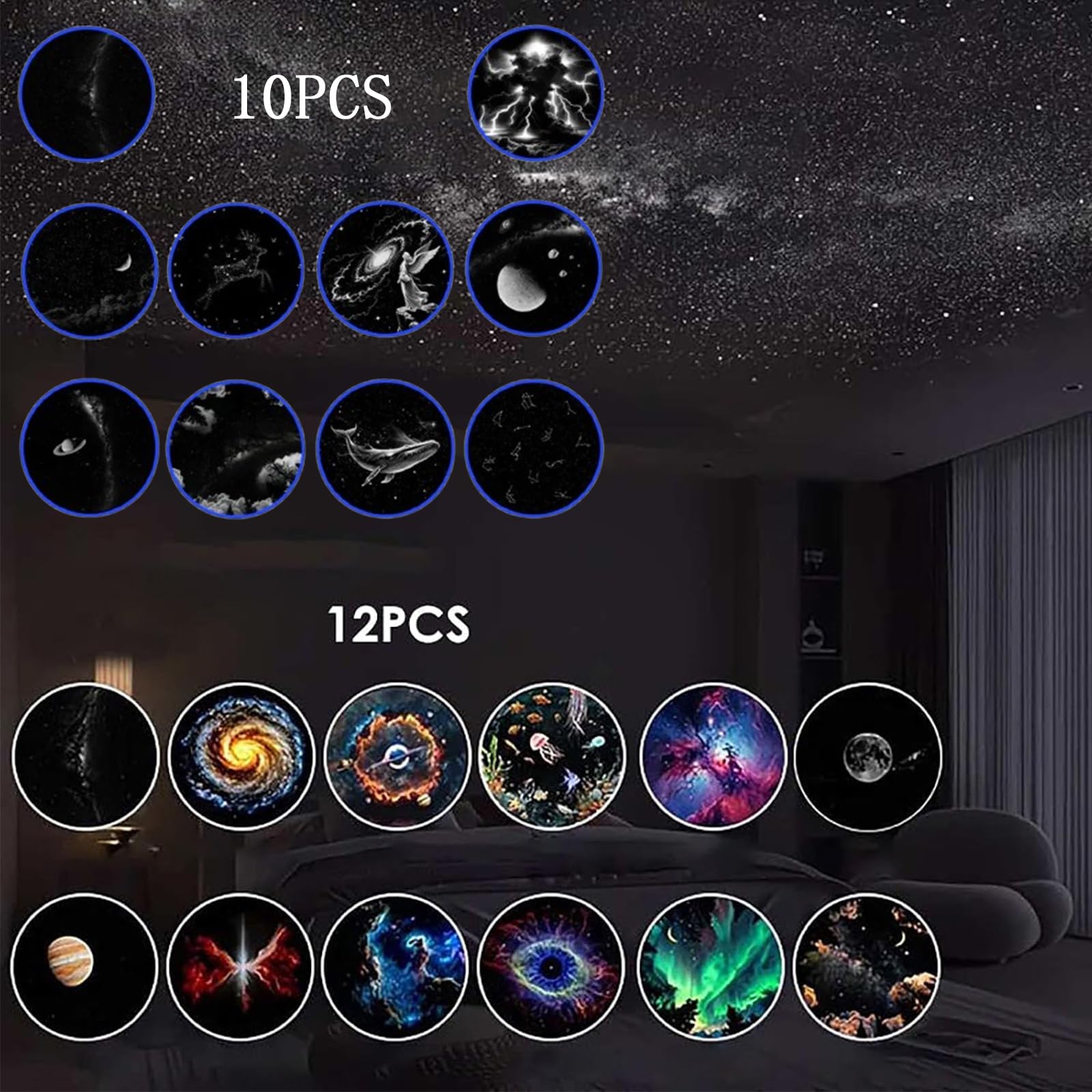 Luz nocturna con proyector Galaxy 2 en 1 con películas de proyección deslizantes, Luz de noche de techo con galaxia, iluminación ambiental de la Vía Láctea, Proyector de cielo estrellado (F-24)