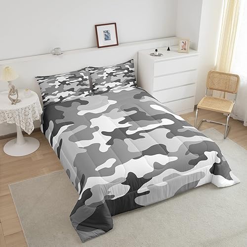 Miniatura 3 de Juego de edredón de camuflaje para niños y niños, tamaño matrimonial, juego de ropa de cama de 3 piezas para adolescentes y hombres, decoración de