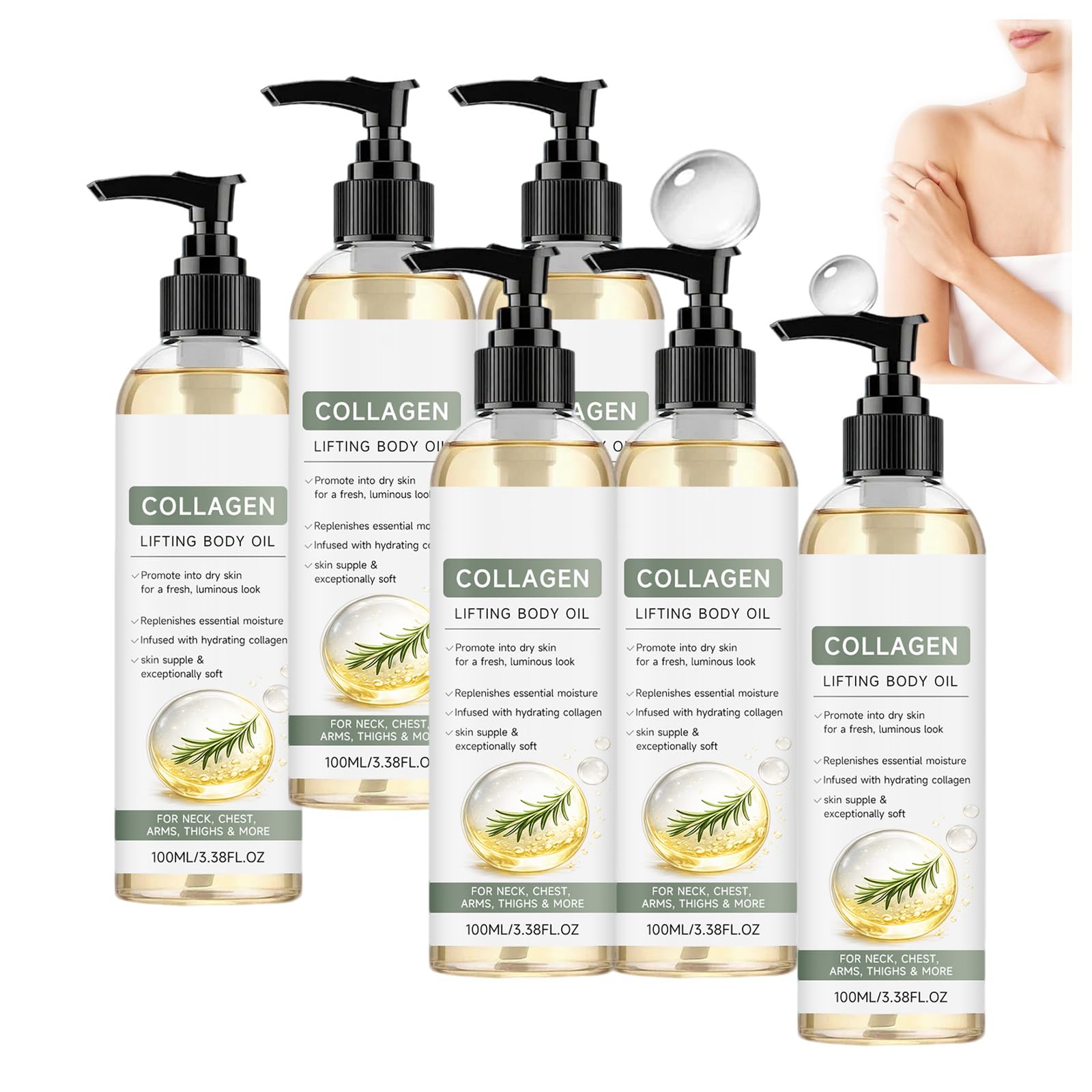Olio per il corpo sollevante al collagene dopo la doccia, leggero e non grasso, per tutti i tipi di pelle, trattamento idratante anti-invecchiamento per donne e uomini, per una pelle più liscia e dura