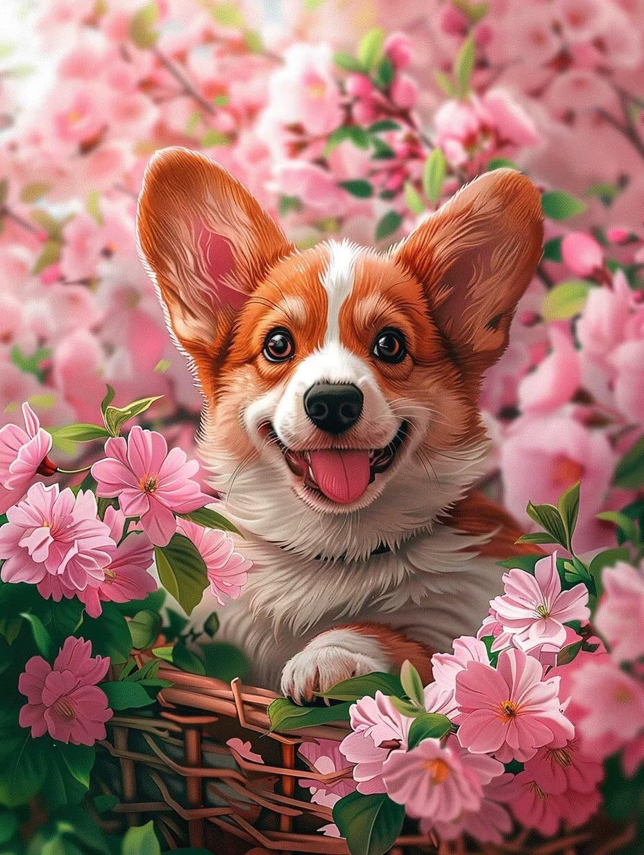 Pintura por números de perro y flores en lienzo de 100x130cm para decoración de paredes 8