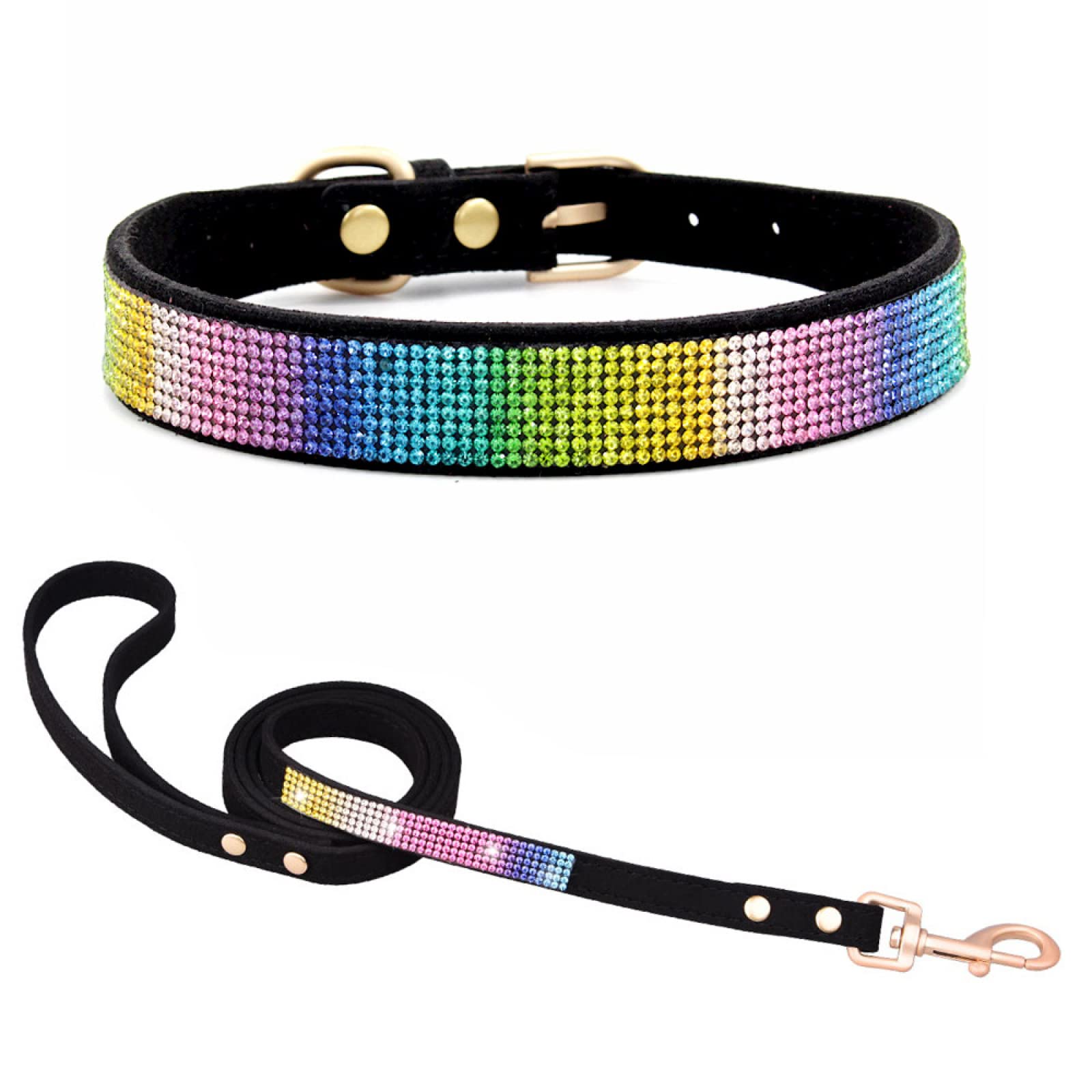 Collare per animali domestici Collare per cani con trapano a caldo con strass Collare per gatti in microfibra resistente per quattro stagioni morbido e confortevole,diamanti neri fantasia,37 1,5 CM S