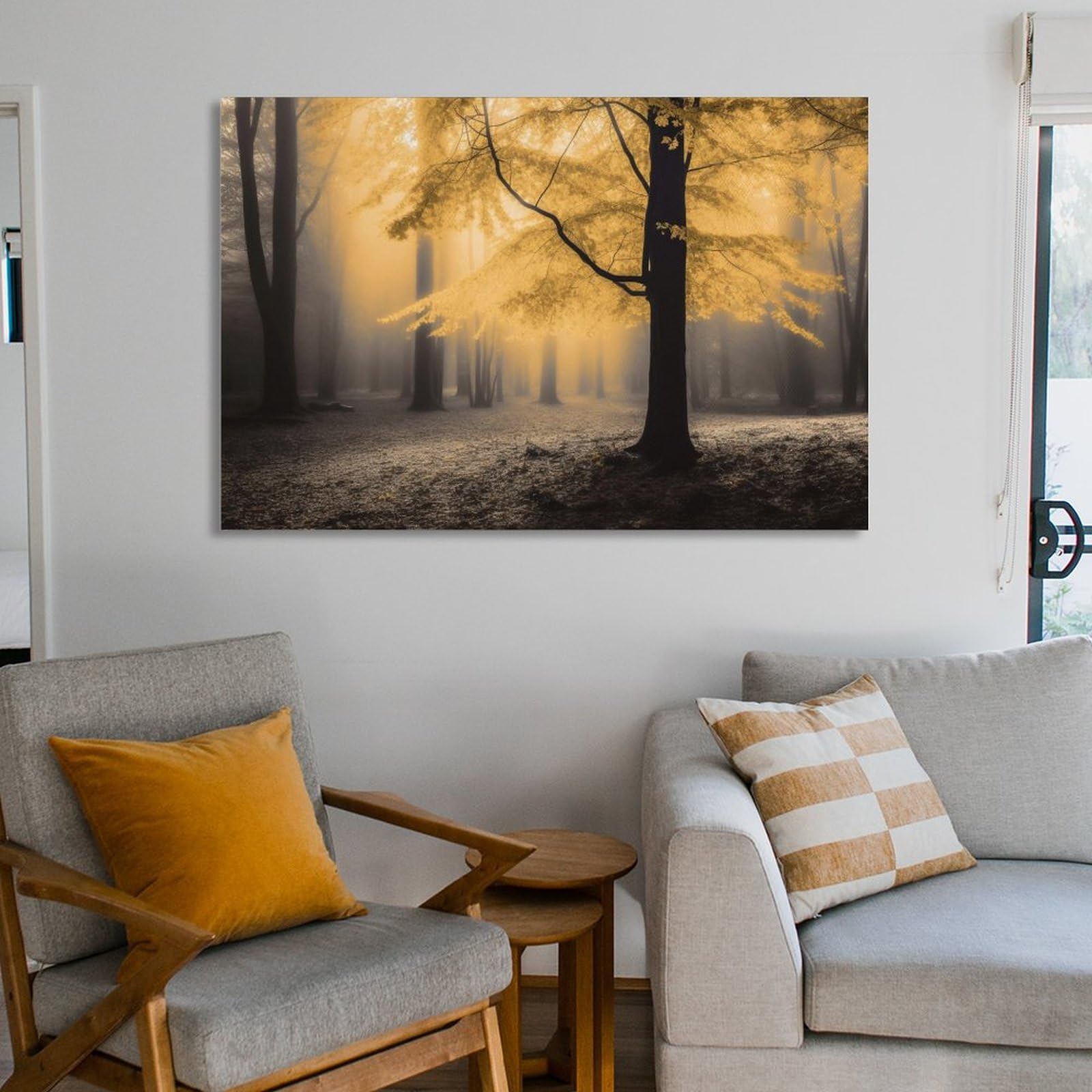 Carta da parati personalizzata con foto Retro dipinto a mano in bianco e nero Albero della foresta murale Soggiorno Tv Divano Camera da letto Affresco 250 cm (L) × 175 cm (H