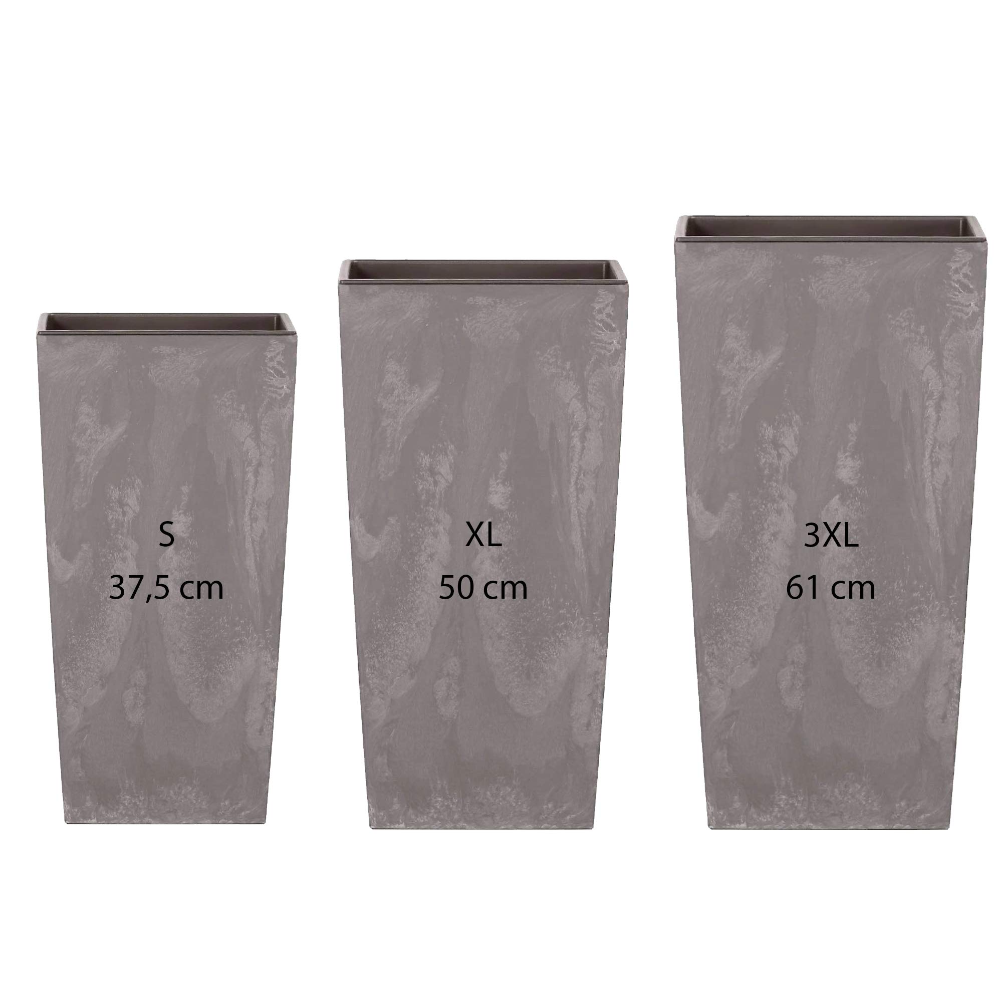 WELL HOME MOBILIARIO & DECORACIÓN Pack 3 macetas Altas (11,4/26,6/49 litros) Urbi Square Effect de plastico en Color Gris Claro con deposito