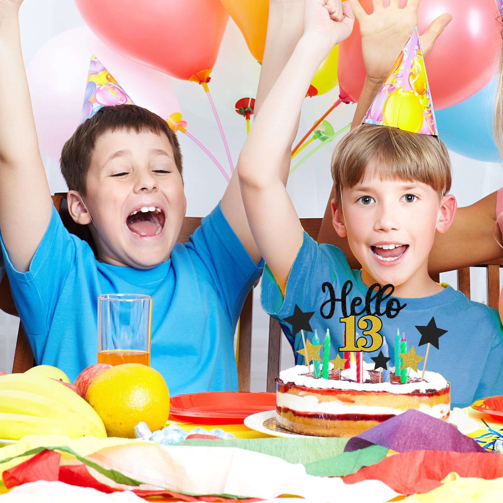Toppers Para Tarta De Cumpleaños 13 – Set Negro Dorado Con 'Hello 13' Y Estrellas, Para Tartas Y Cupcakes