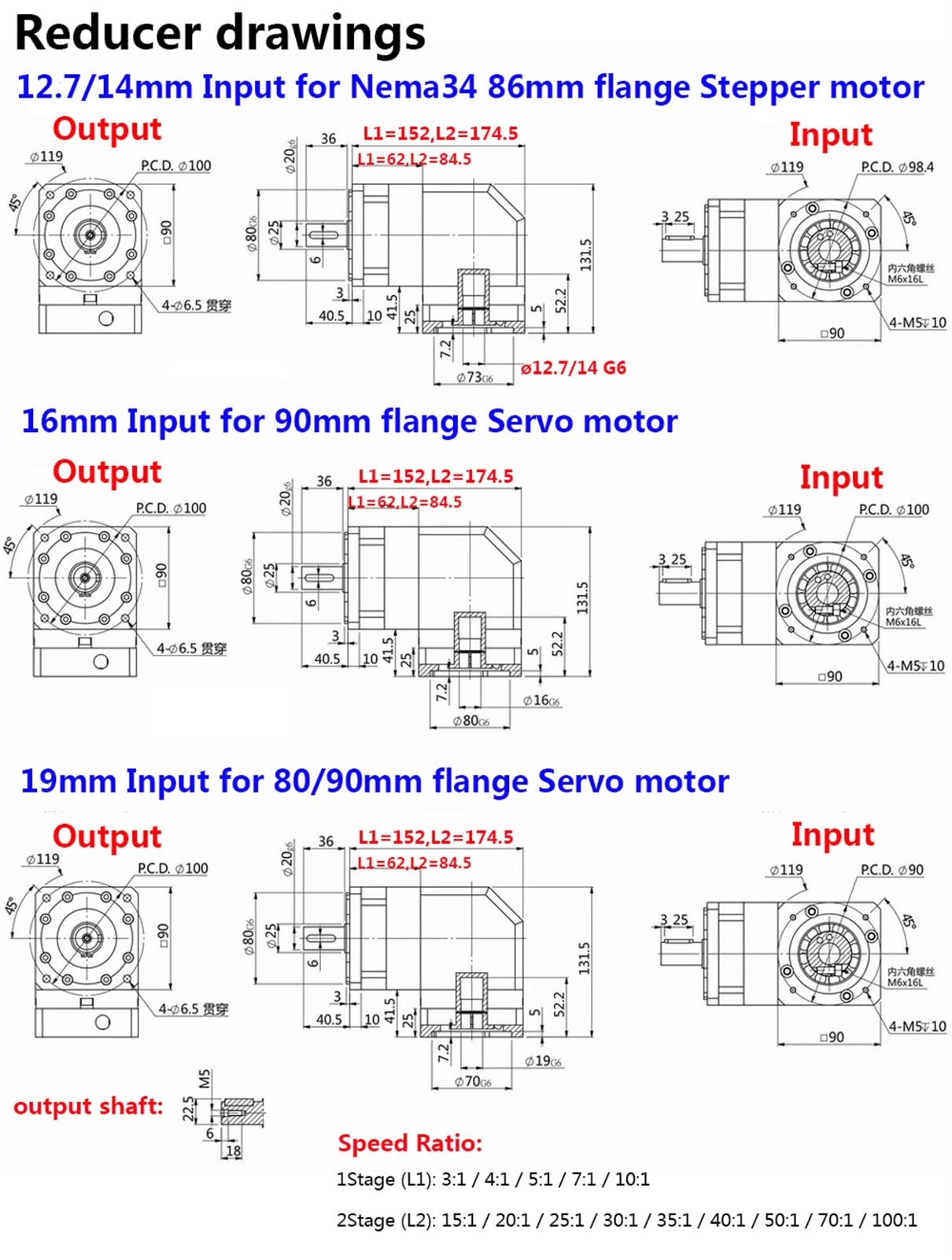 boîtier de vitesse NEMA34 Boîte de vitesses planétaires for 80 90 mm Servo, rapport 90 degrés 3: 1 5: 1 10: 1 15: 1 20: 1 ~ 100: 1 Réducteur, for le moteur à bascule de 86 mm réducteur de vitesse ( Si