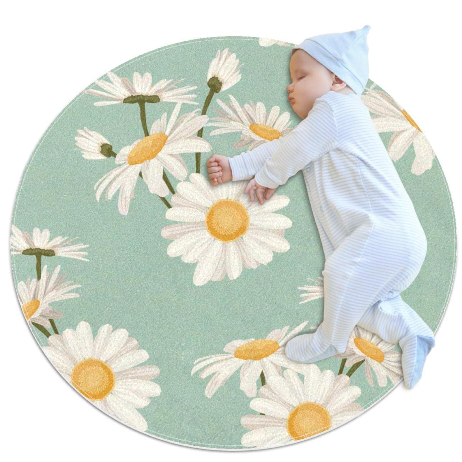 Tapis de bain motif marguerites rond 1m pour un réveil doux dans la chambre