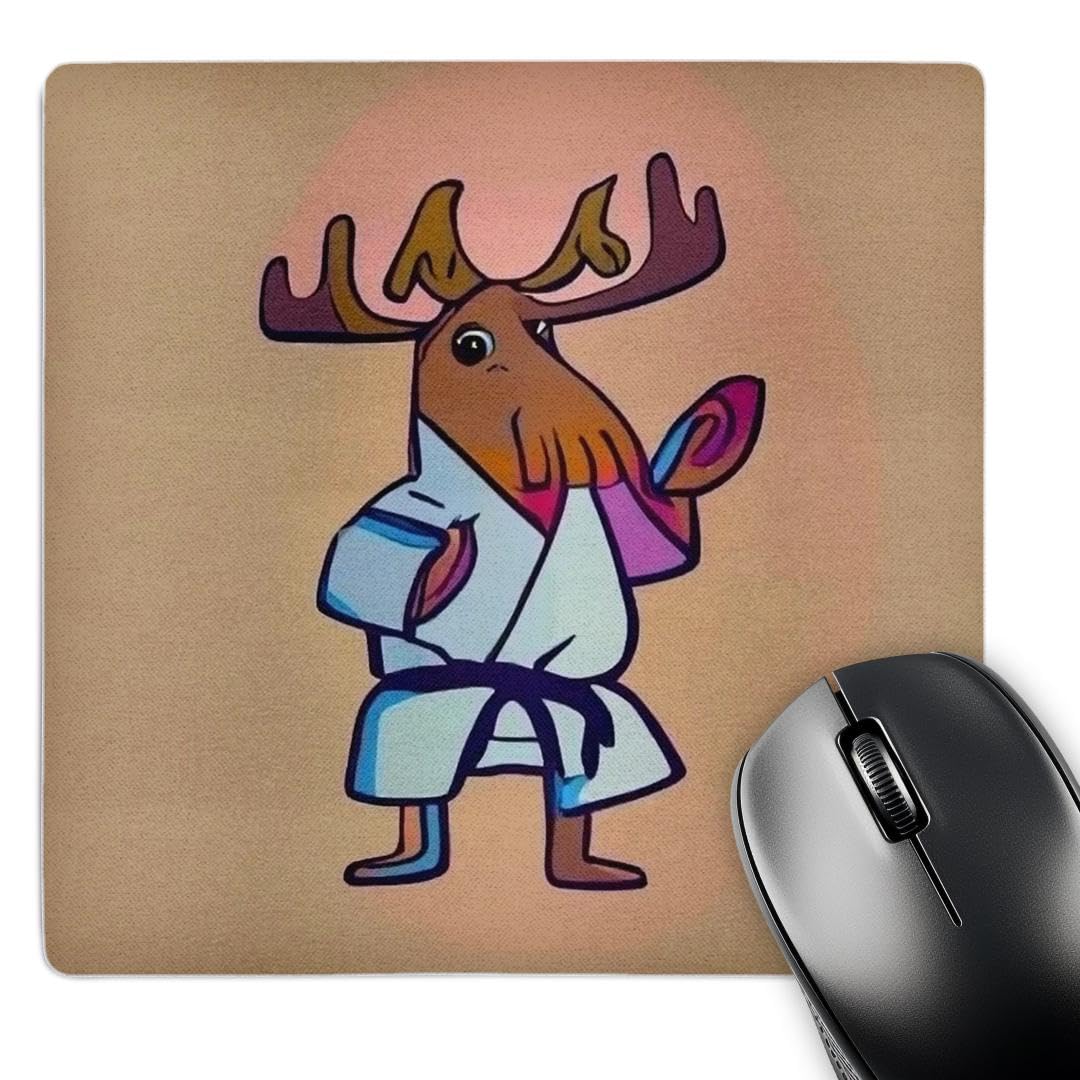 3dRose Funny Moose Practicing Karate Kick Martial Arts - Mouse Pads (mp-385331-1)