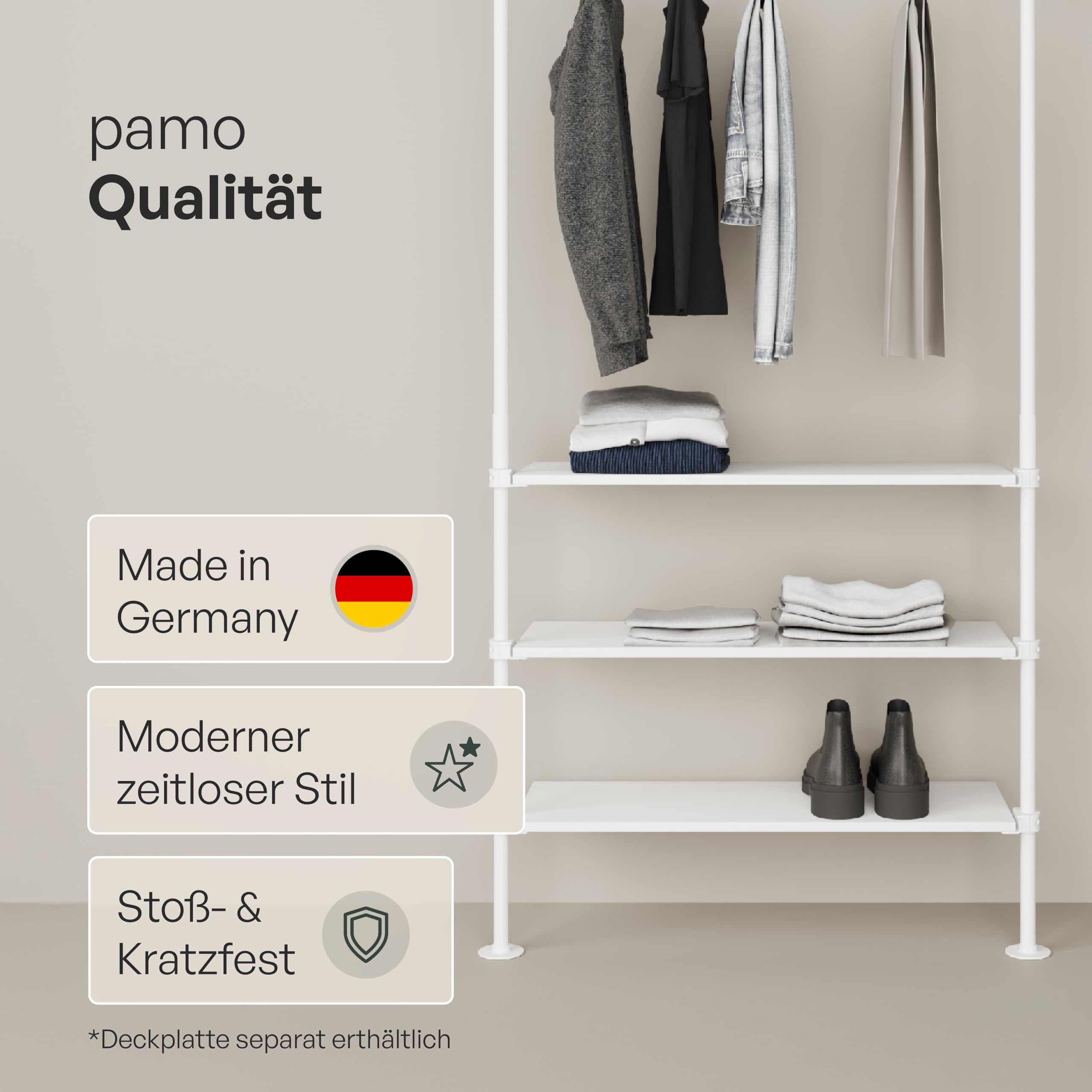 pamo Étagère blanche avec accessoires de montage 91 x 30 cm I Lot de 1 I réglable en hauteur, résistante aux chocs et aux rayures I pour armoire ouverte Fabriquée en Allemagne