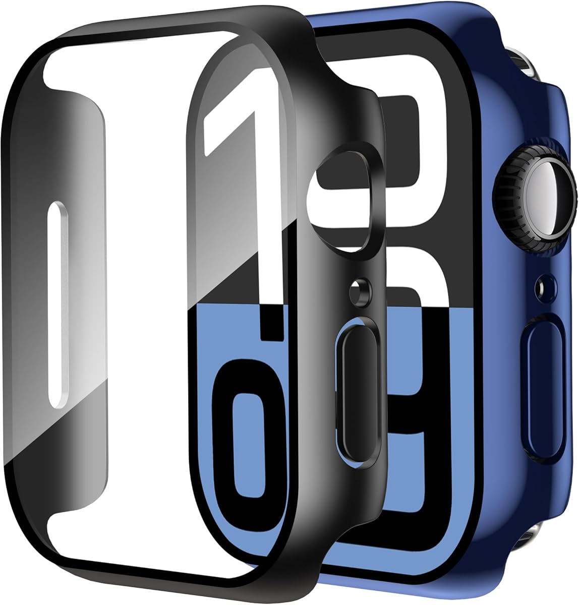 Smiling 2 Pack Case Compatible with Apple Watch Series 11 (2025)/Series 10 46mm with Tempered Glass Screen Protector, Hard PC Case Scratch-Resistant Overall Protective Cover- 1 Black + 1 Blue