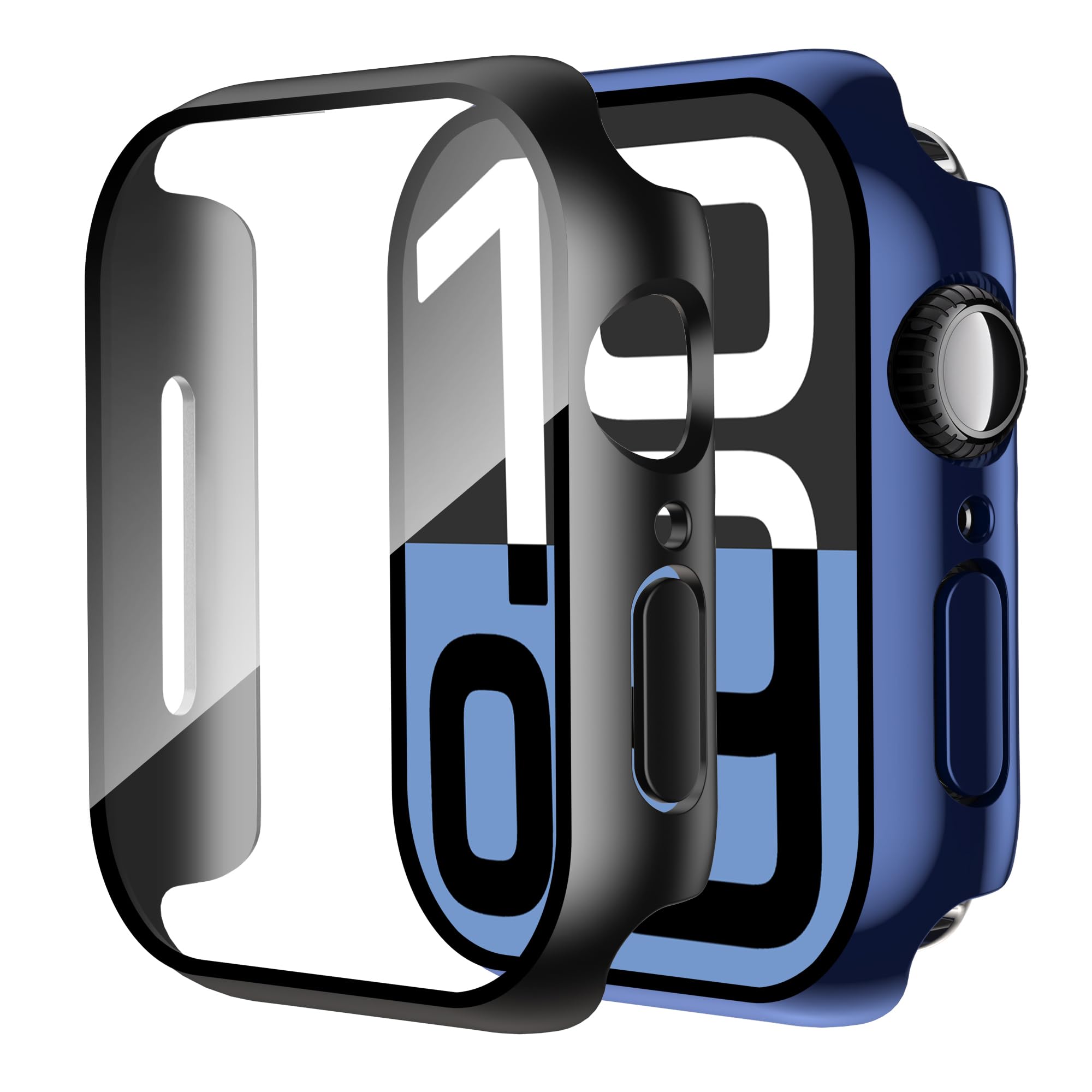 Smiling 2 Pack Case Compatible with Apple Watch Series 11 (2025)/ Series 10 42mm with Tempered Glass Screen Protector, Hard PC Case Scratch-Resistant Overall Protective Cover- 1 Black + 1 Blue