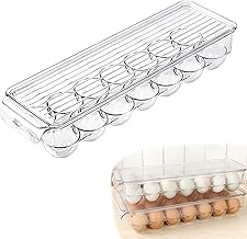 Egg Holder for Refrigerator,14 Eggs Fridge Stackable Egg Container, Egg Tray for Refrigerator with Handle, Egg Organizer with Cover, Clear Fridge Egg Storage Stackable for Kitchen Organizer (Clear)