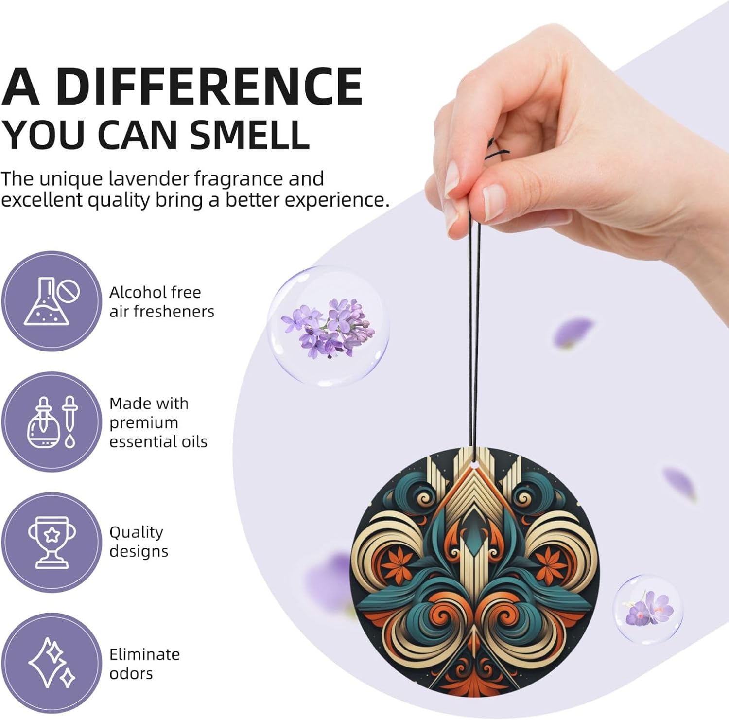 Car Air Freshener 24 PCS Modern Triple Hanging Car Air Fresheners Auto Interior Decor Card Freshener Strong Scented Card Lavender Cars Scents for Office Bedroom Close Drawer Round Shape