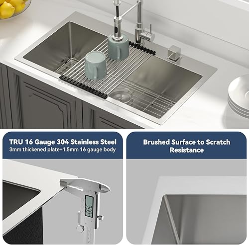 Miniatura 99 de Lordear - Fregadero de cocina encajado de 21 x 20 x 10 pulgadas, tipo bar, de acero inoxidable de calibre 16, con una sola cubeta, para exteriores