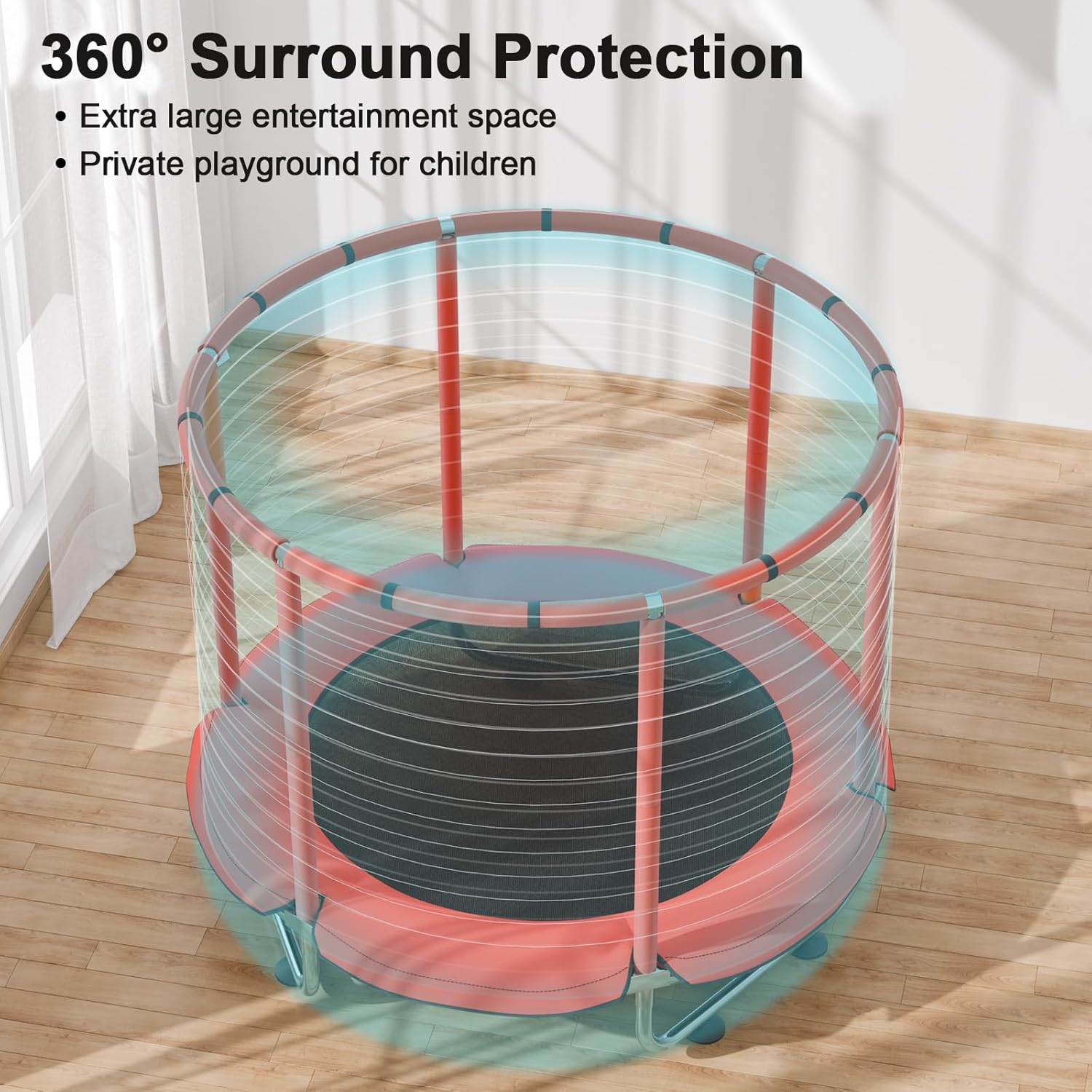 60" Trampoline for Kids with Enclosure Net,500lbs Capacity Toddler Trampolines Indoor & Outdoor,Kids Trampoline with 5ft Adjustable Gymnastic Bar,Gift for Boys & Girls