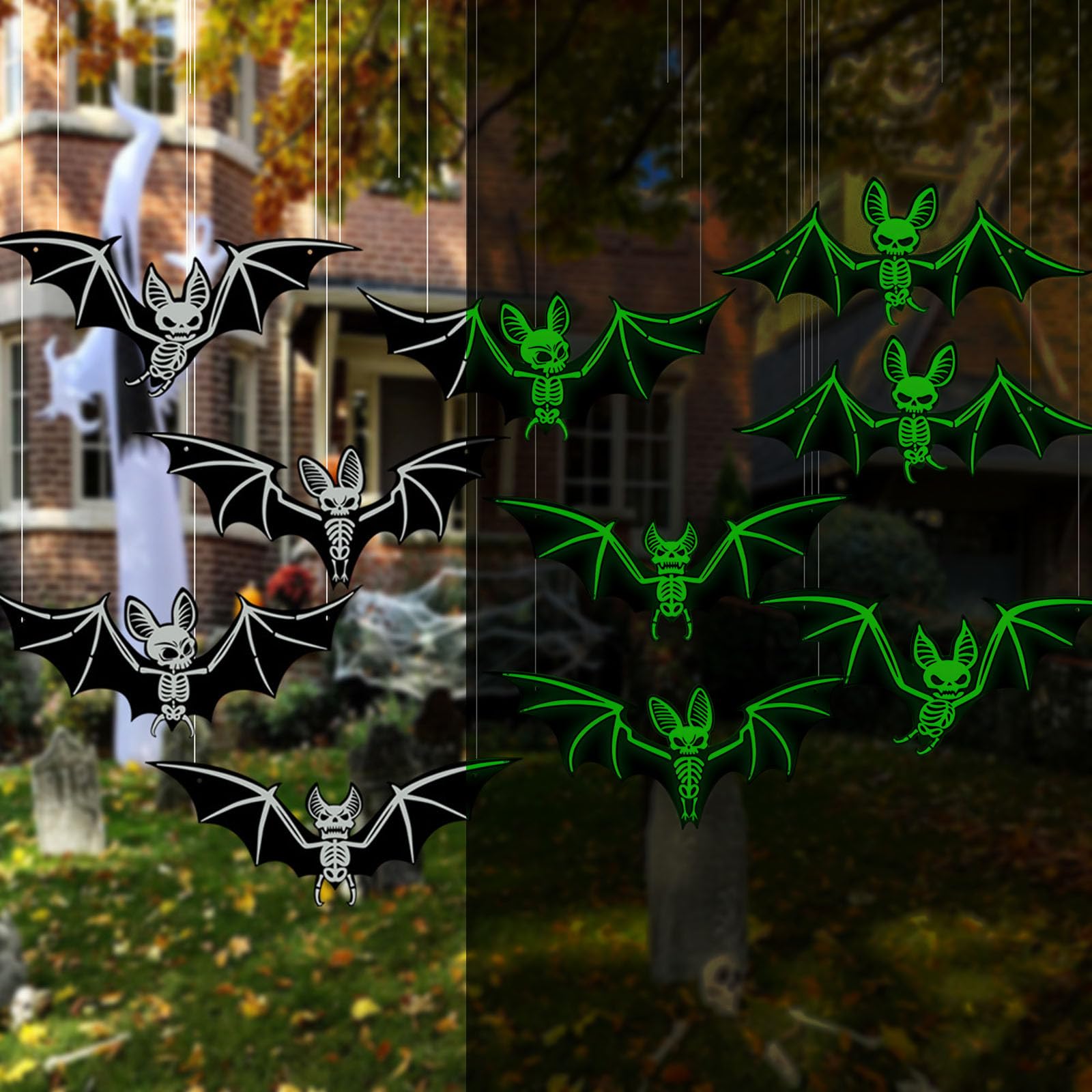 Chauve-souris d'Halloween décoration extérieure phosphorescente suspendue pour cour et jardin