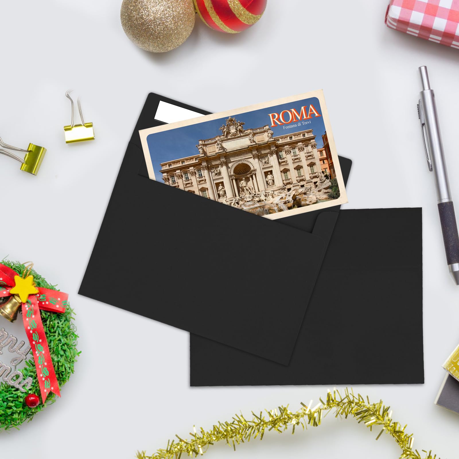 50 Pack Black 4x6 Gift Envelopes, Gold Lining, Self-Adhesive For Cards