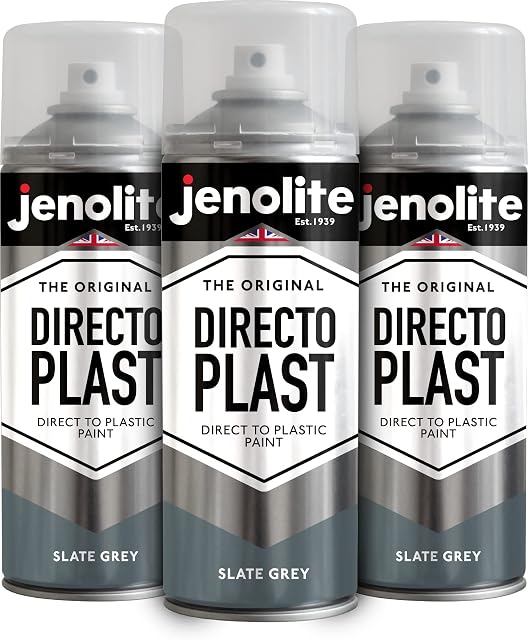 JENOLITE Directoplast Gloss Paint | SLATE GREY | Multi Surface Spray Paint | For All Types Of Plastic | No Primer Required | 3 x 400ml | RAL 7031