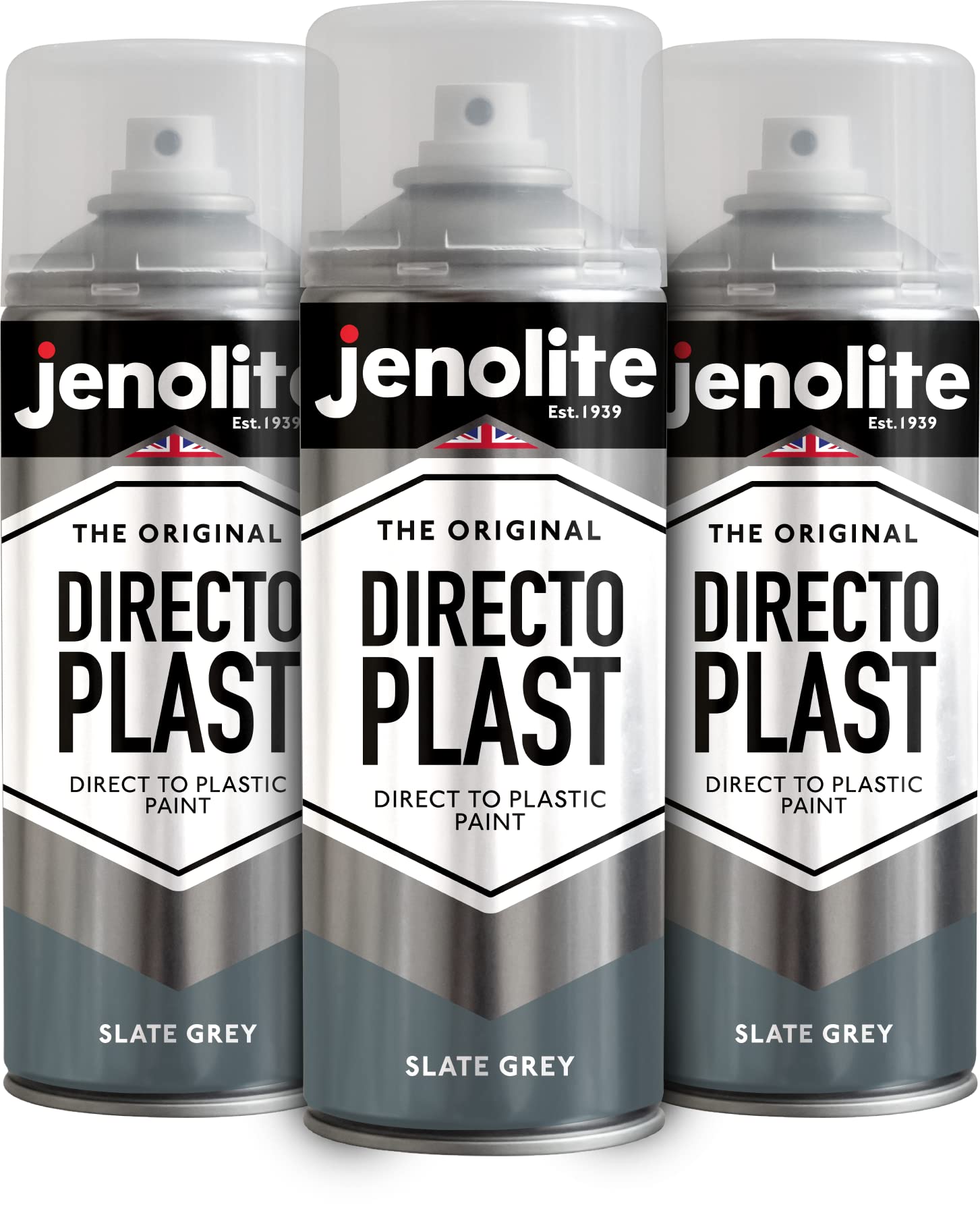 Jenolite Slate Grey Directoplast Gloss Spray Paint | | 3X400ml | Paint For Plastic Surfaces | For All Types Of Plastic | No Primer Required Multi Surface Paint | Ral 7031