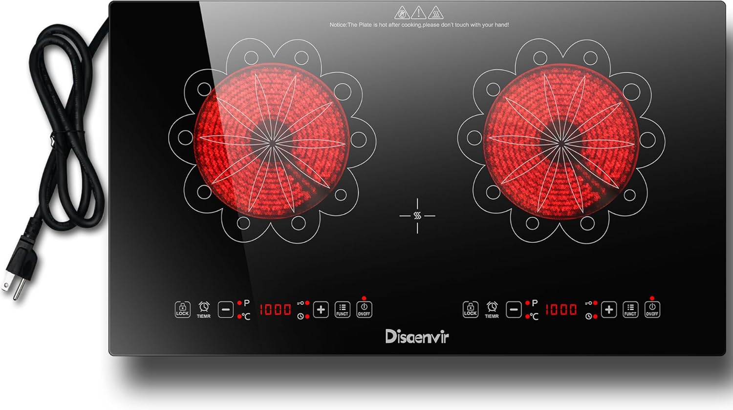 2 Burner Electric Cooktop - 24 Inch Elecric Stovetop Built-in and Countertop, Portable Double Burner Ceramic Cook Top with Child Lock, Timer, Sensor Touch Control, 110V - 120V Plug in
