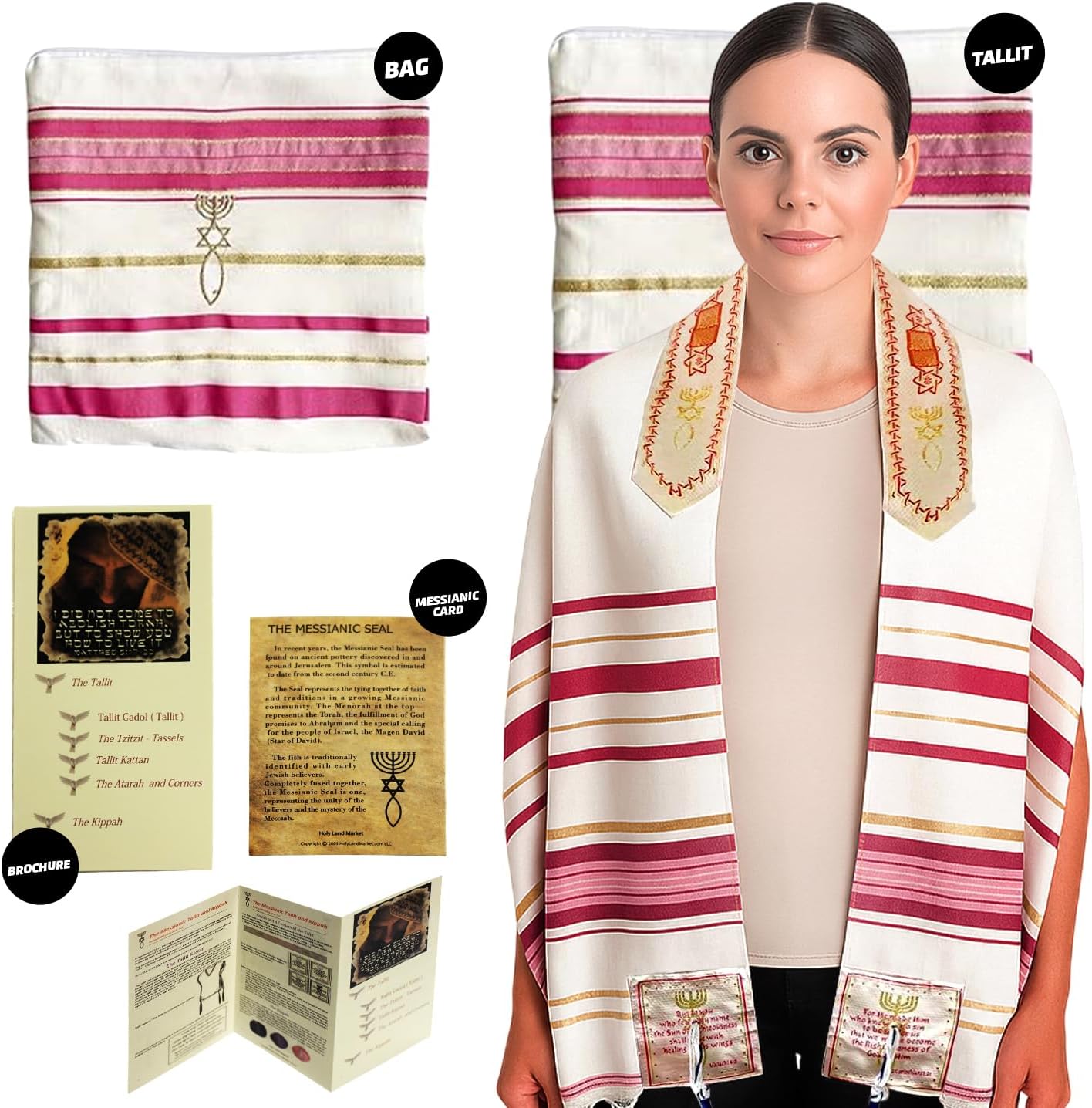 Messianic Shawl/Tallit - The Messiah Tallit in Pink/Gold by Holy Land Market