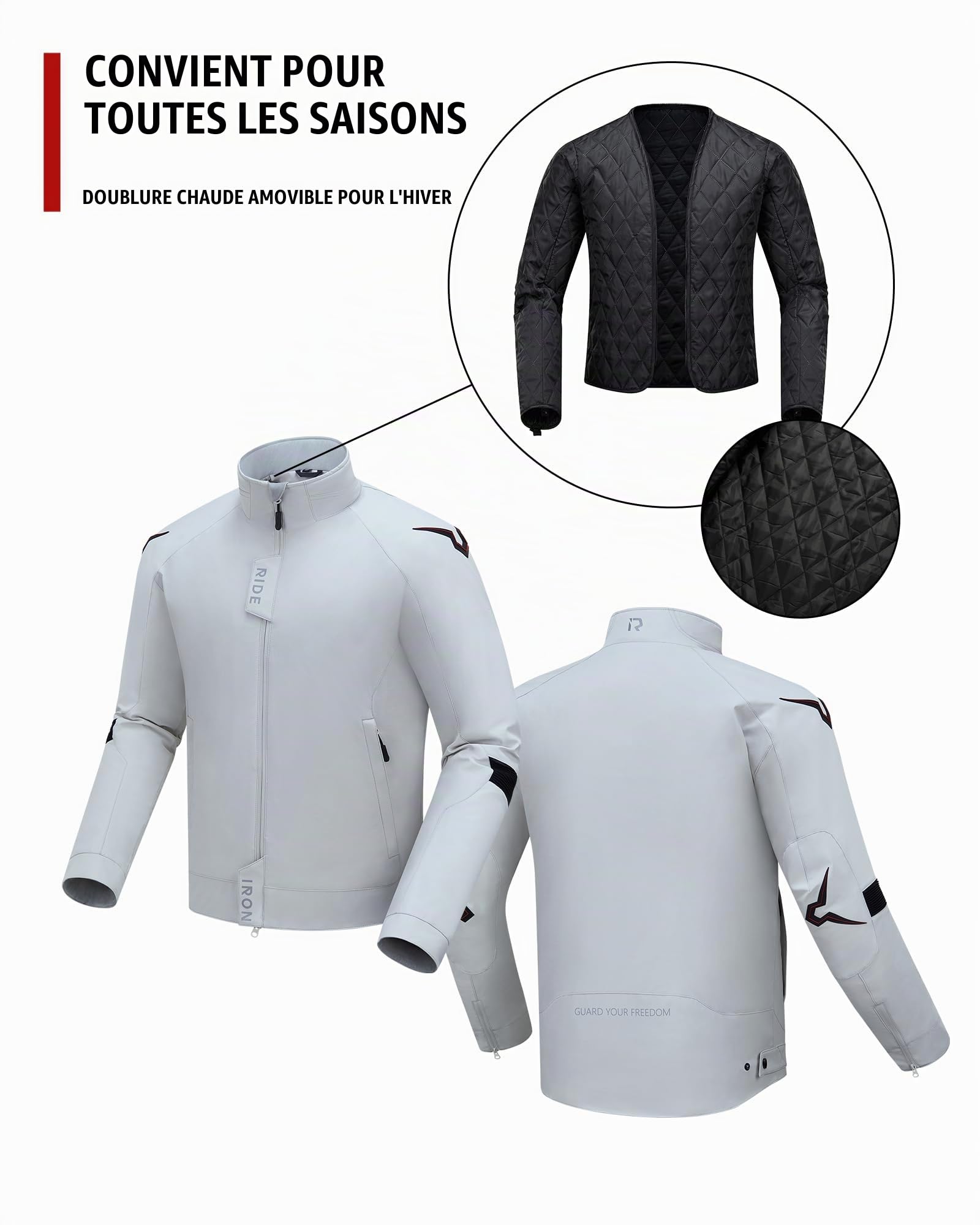 RIDEIRON Blouson Moto Homme 4 Saisons – Veste Moto Textile Respirante et Coupe-Vent avec Protections CE aux Épaules et Coudes, Doublure Amovible, Confortable pour Route et Touring M-XXL