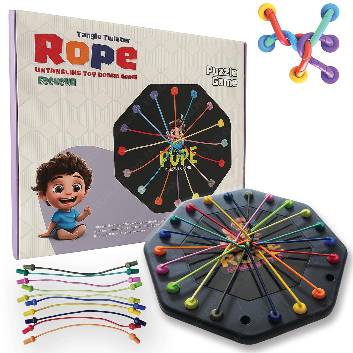 ESCUCHA Rope Untangling Puzzle Game, Educational Strategy Board Game for Kids & Adults, Family Travel Party Games with Multi-Level Challenges, Gifts for All Ages