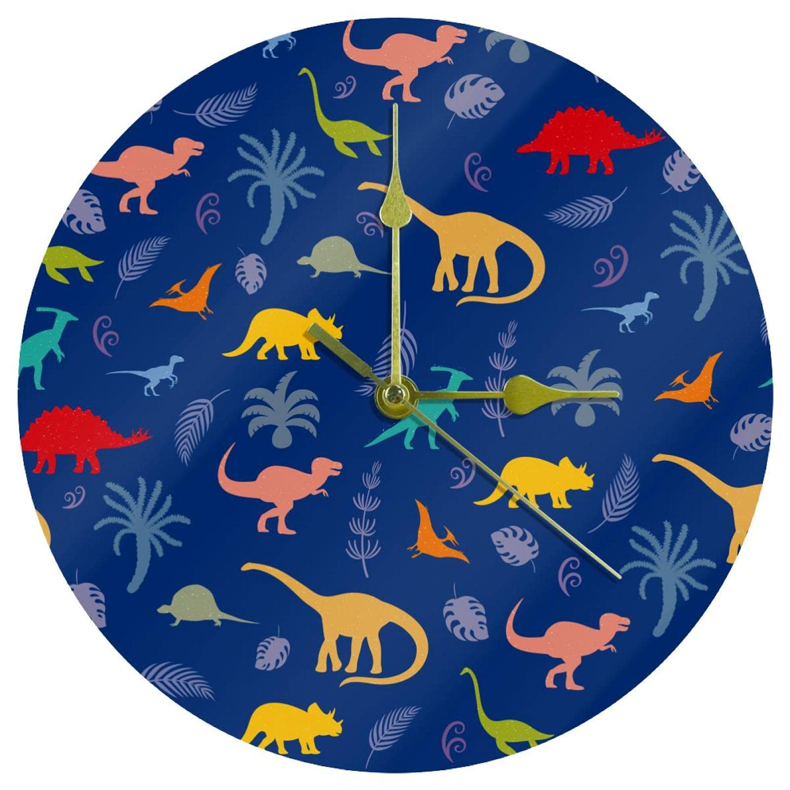 Horloge murale dinosaure silencieuse en acrylique ronde 24 cm fonctionnant à piles