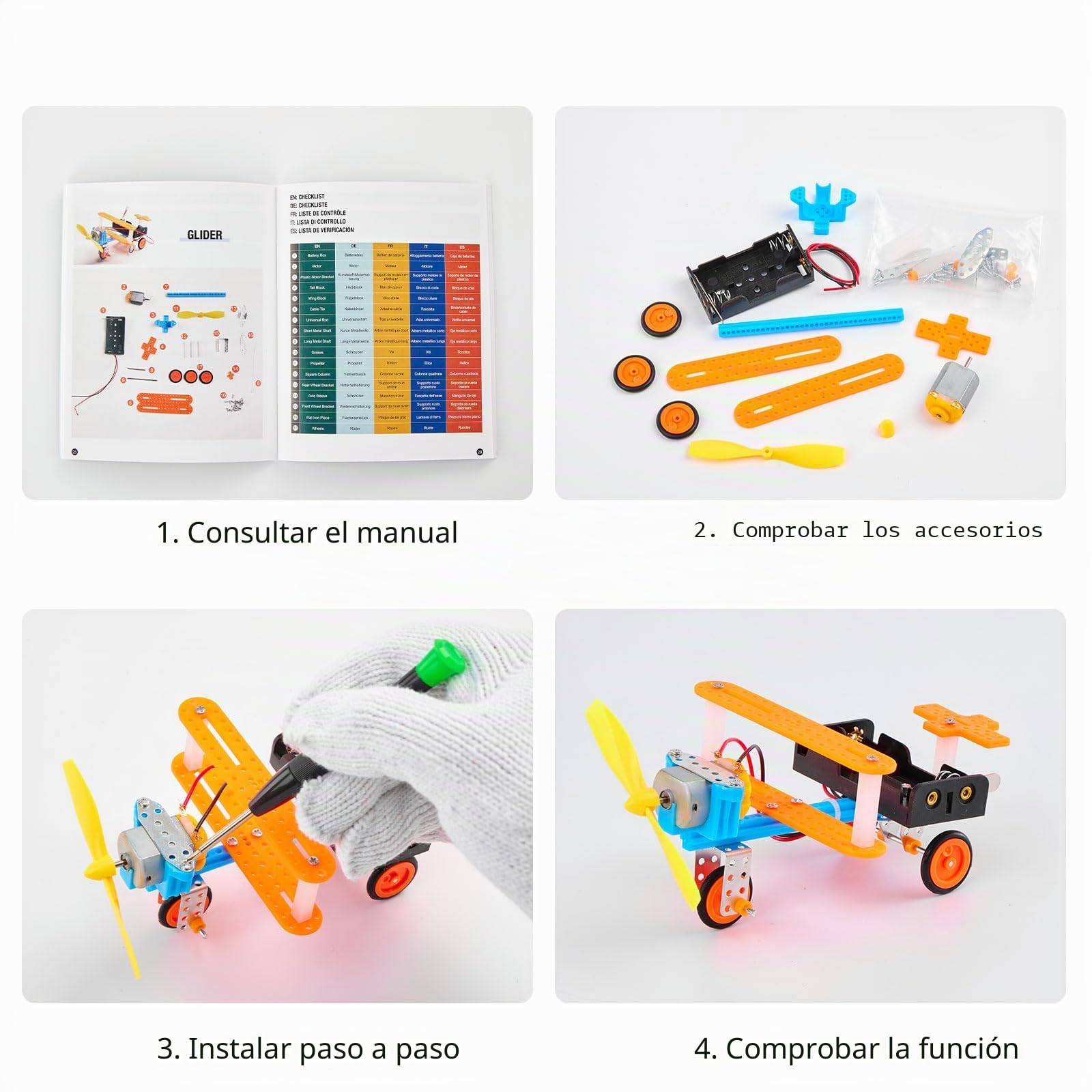 STEM - Kit de construcción de robot para niños - Conjunto de manualidades de experimentos de ingeniería con motor y herramientas, juguetes de aprendizaje para actividades de