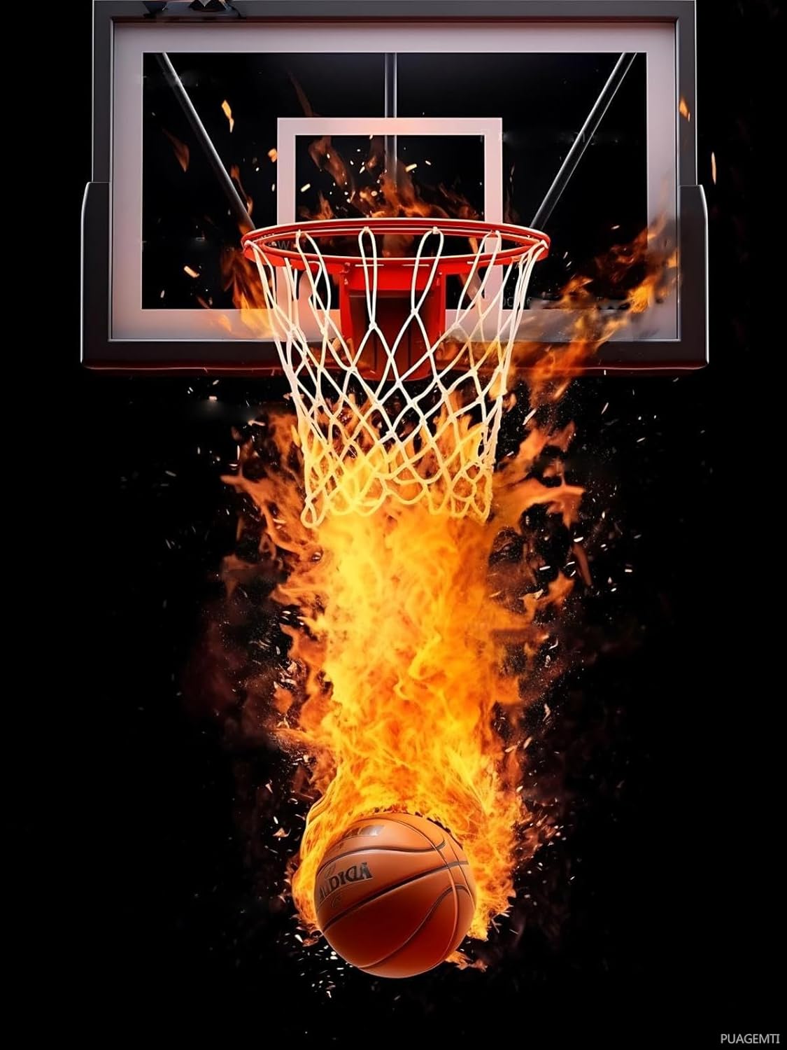 Basketball Going to Net Sport Basketball Fire Diamond Painting, 5D DIY Diamond Painting Kits for Adults Diamond Art, for Room Home Wall Decor Gift 12x16 inch Christmas New Year Valentine's Day Gifts