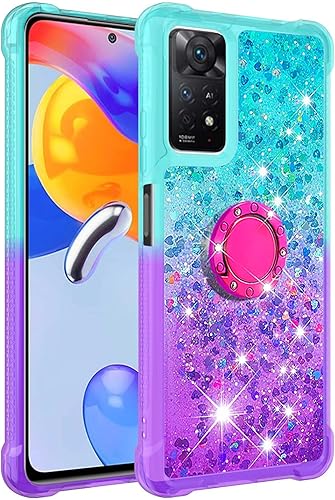 Miniatura 3 de Funda Xiaomi Redmi Note 11 Pro, Gradient Quicksand Series Glitter Bling Fluing Liquid Floating Ring Kickstand TPU Bumper Cushion Reforzado Corners