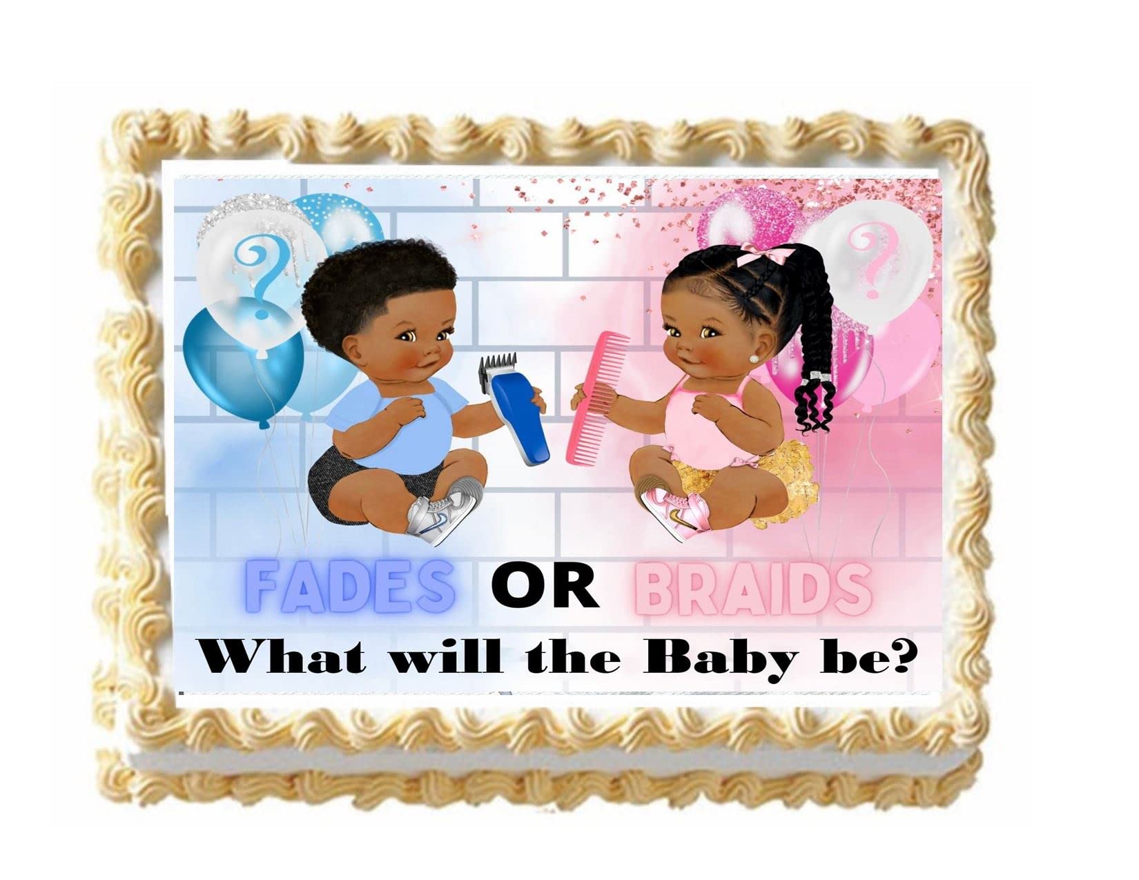 Funmemoir Fades Or Braids Gender Reveal Cupcake Toppers - 36PCS, Pink & Blue, Retro Baby Shower Decor