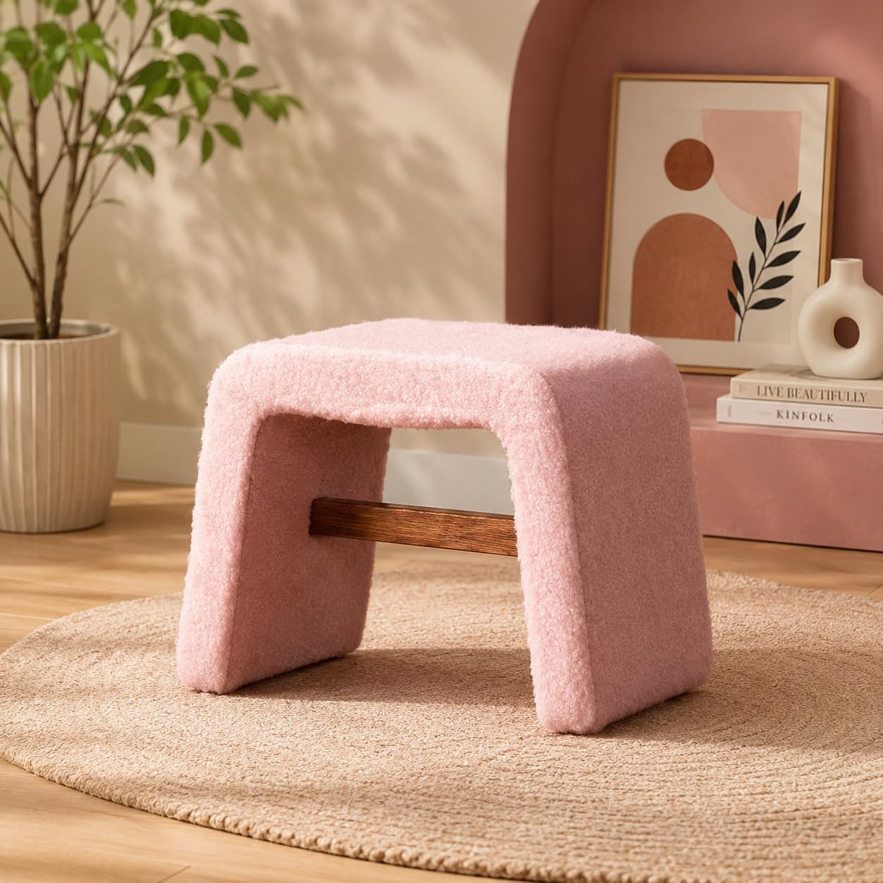 Kids Teddy Accent Ottoman for Bedroom & Playroom | Soft Boucle Kids Seating Ottoman-image-10