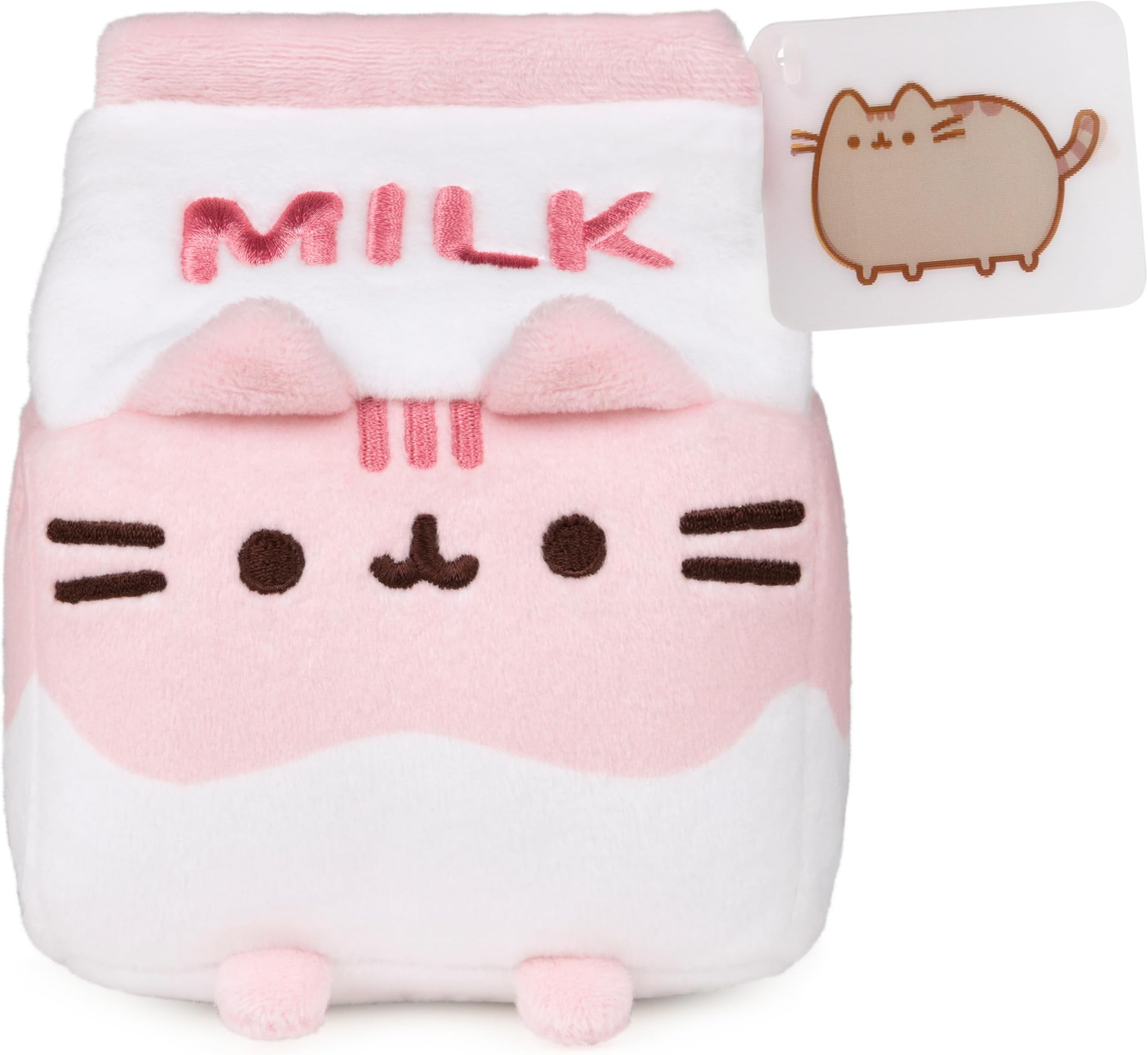 Pusheen Strawberry Milk Plush Cat Stuffed Animal for Ages 8 and Up, Pink/White, 6”