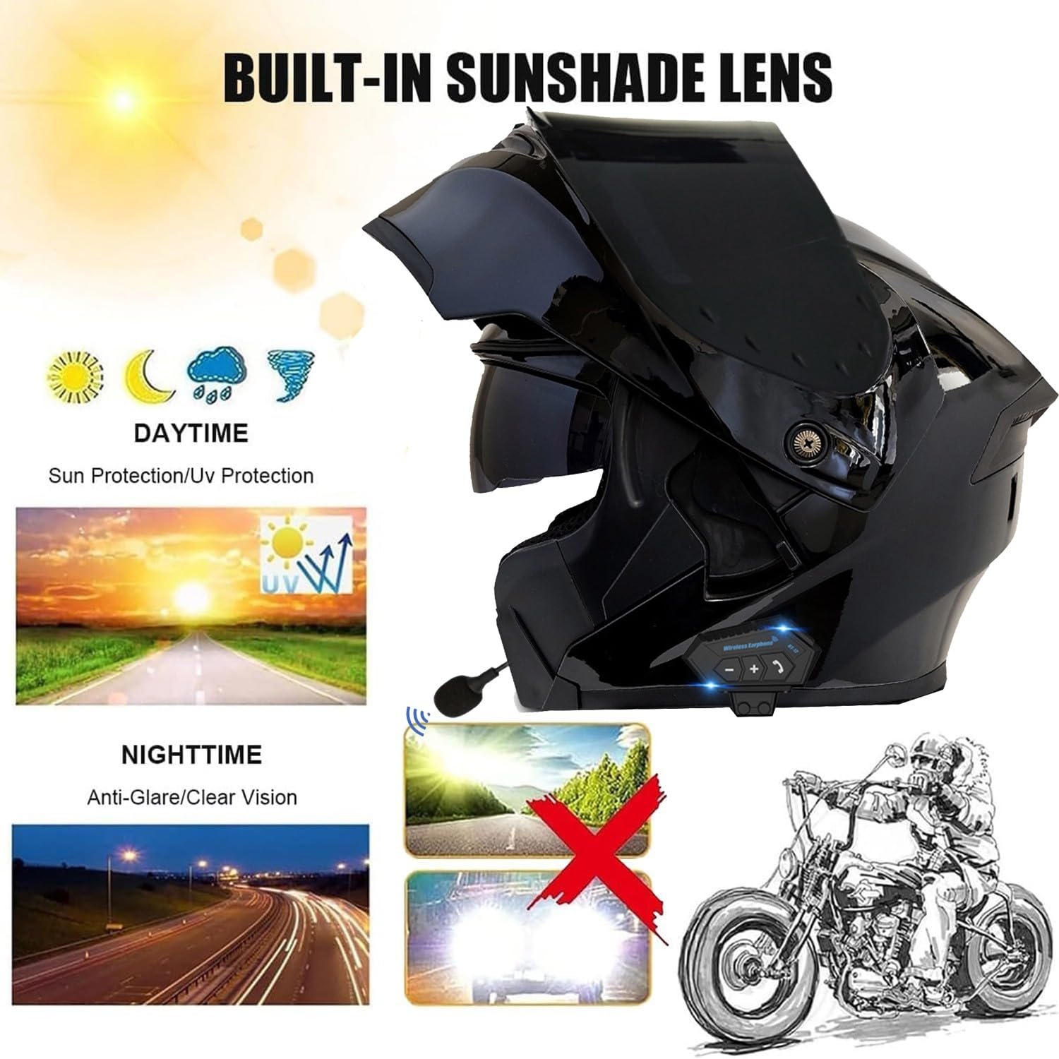 Klapphelm Mit Bluetooth Integriert Motorradhelm DOTECE Zertifiziert Modulare Integralhelm Mit Doppelvisier Motorrad Helm Mit Eingebautem Mikrofon Flip Vollvisierhelm