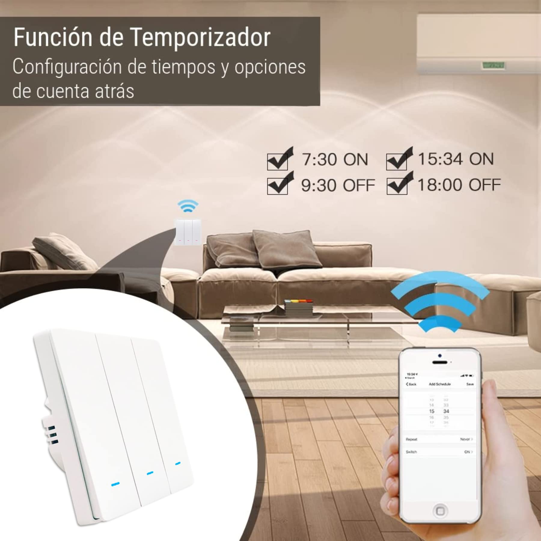 SMARTFY Interruttore WiFi intelligente da parete senza neutro, compatibile con Alexa, Google Home e Smart Life, iOS e Android, programmabile - Smartfy (triplo pulsante)