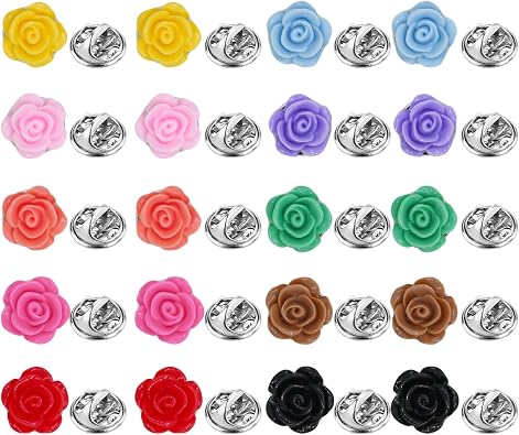 20 Pack Funny Rose Flower Pins Set Cute Enamel Resin Folwer Lapel Pin Brooch Badges Funny Pins for Backpacks Badges Jackets Hats Accessories for Women Men