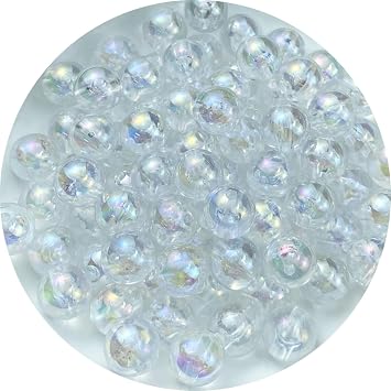 100 PCS 12mm Acrylic Round Beads Clear AB Colors Bubble Spacer Beads Loose Craft Beads for DIY Jewelry Making Bracelet Necklace Earring Ornament Wind Chimes Key ChainsTransparent AB
