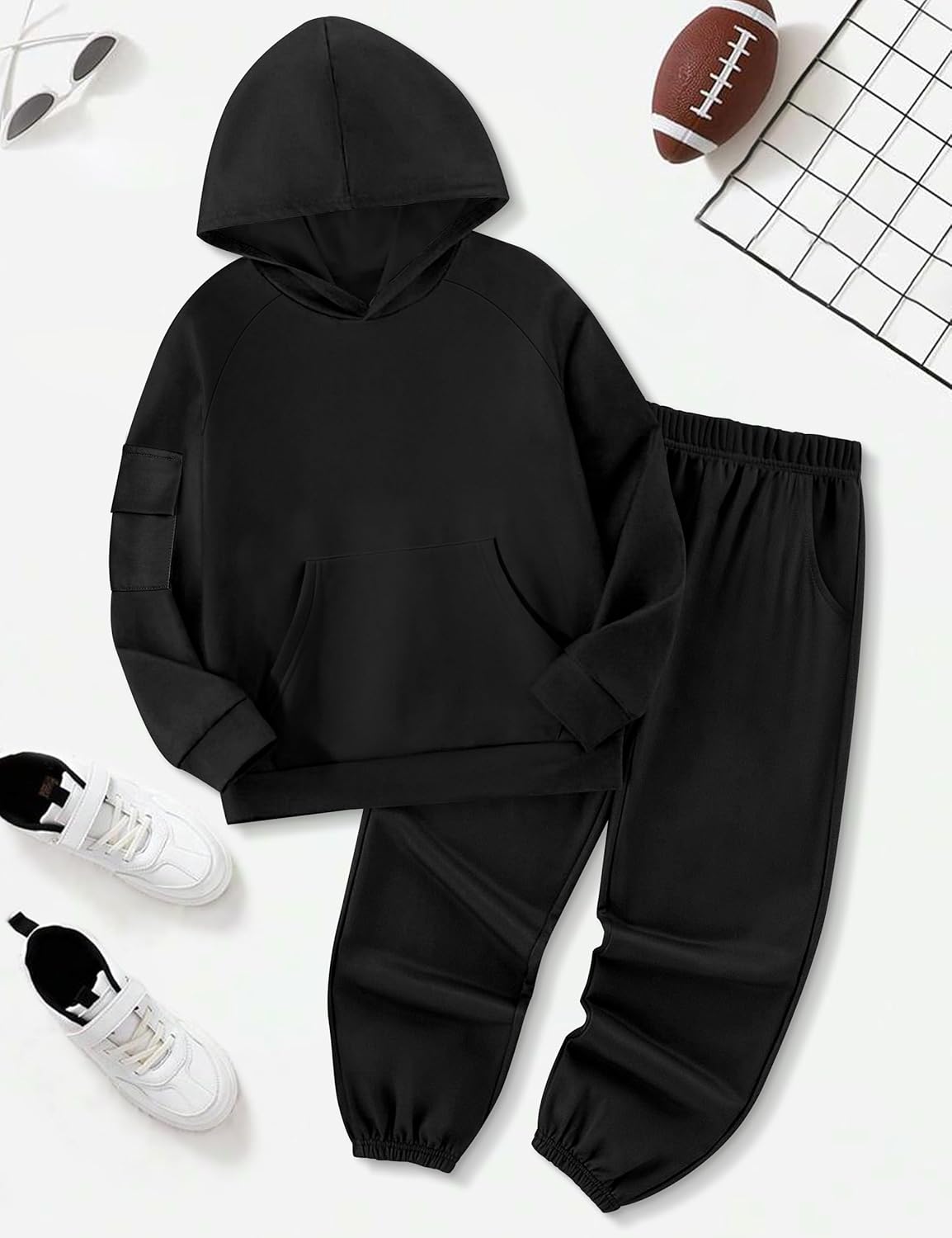 Boiltcat Boys Clothes Long Sleeve Solid Kangaroo Pocket Hoodie Top and Pants Fall Winter 2 Piece Outfits Set 6-12T - Image 6