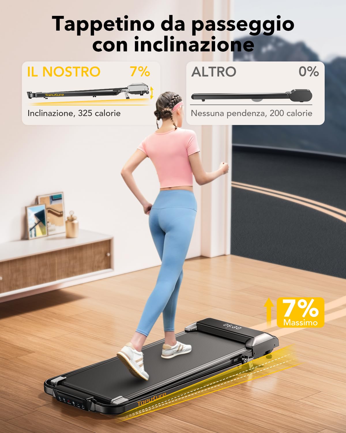 Tapis Roulant Elettrico con Inclinazione, 2 in 1 Tapis Roulant Pieghevole con Pendenza, 12km/h Walking Pad, App e Telecomando, Salvaspazio, Display LED, Tapis Roulant Sotto Scrivania