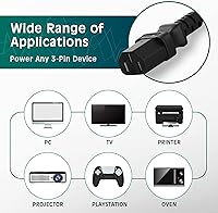 Vista 6 de Elecan Cable de alimentación de repuesto de 3 clavijas de 50 pies, cable de alimentación flexible y duradero a prueba de calor para dispositivos CA