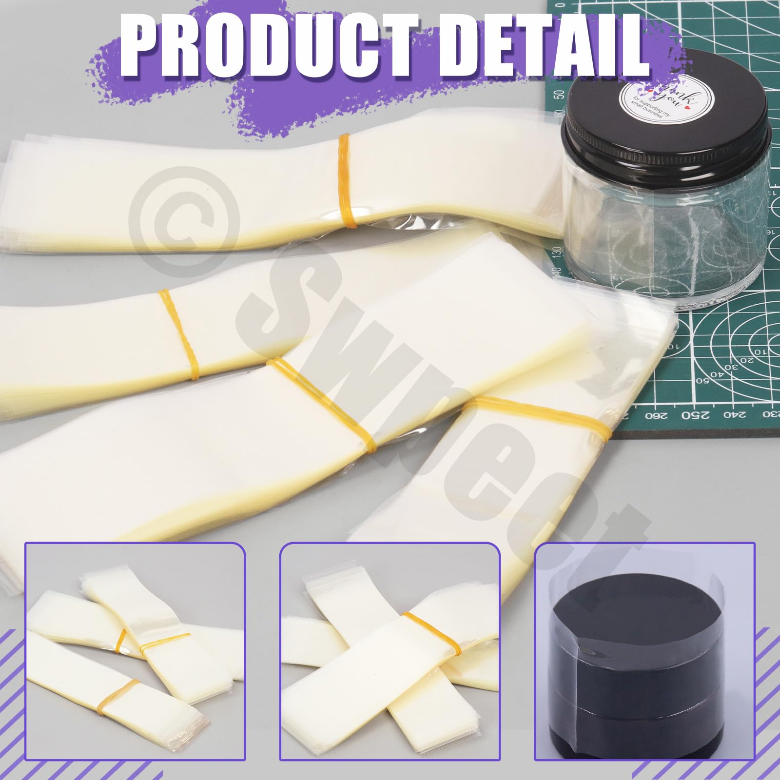 Swpeet Lot de 480 bandes thermorétractables en PVC transparent de 6 tailles 11,2 cm 12,7 cm 15,7 cm 15,7 cm 5,9 pouces 6,4 pouces 7,4 pouces