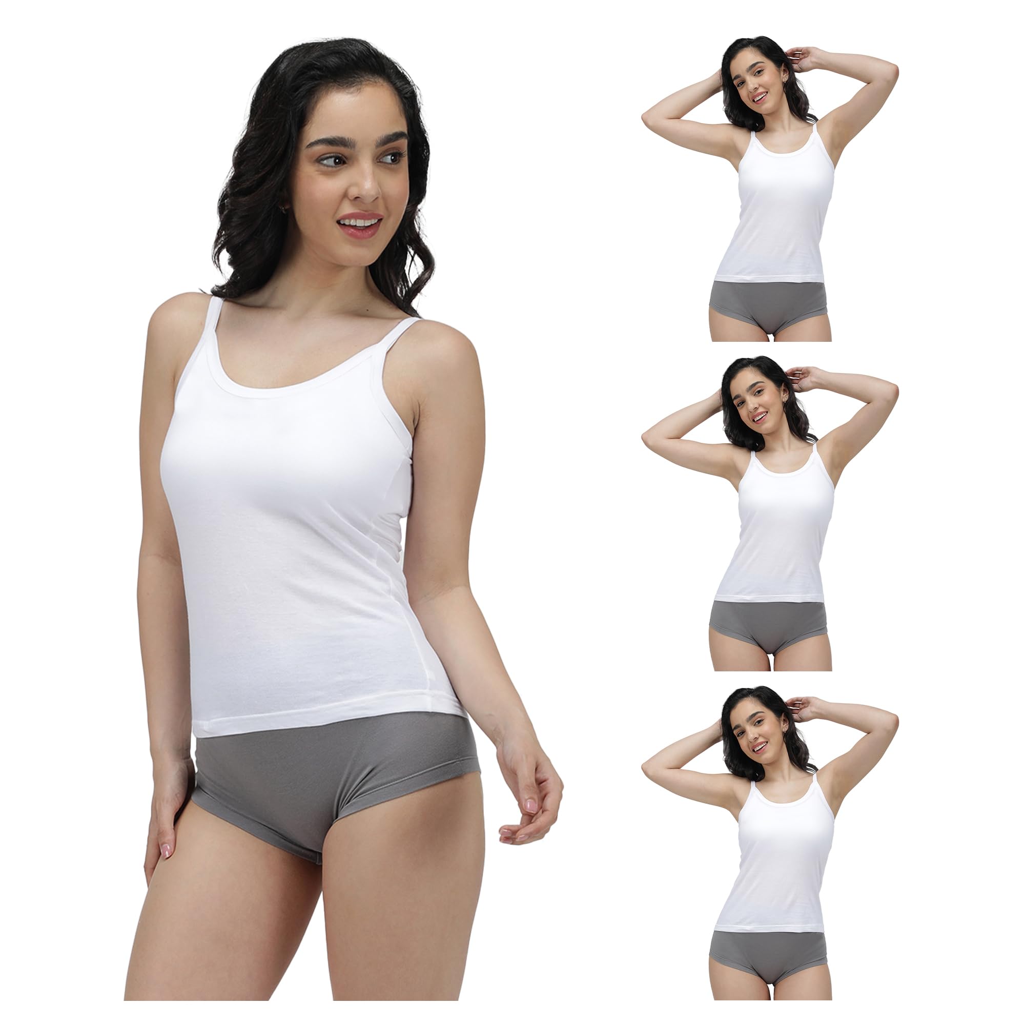 amul comfy Pack of 4 White Sleeveless Solid Cotton Short Slips Camisole for Women(Assorted Colours May Vary)-picture-34