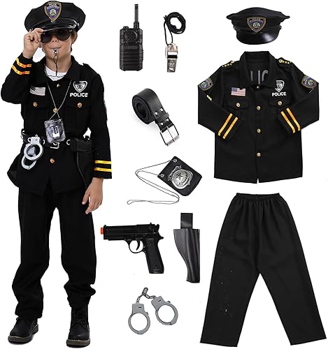 Disfraz de oficial de policía para niños, disfraz de policía para niños, camisa de policía, pantalones, sombrero, cinturón, fiesta de cosplay de